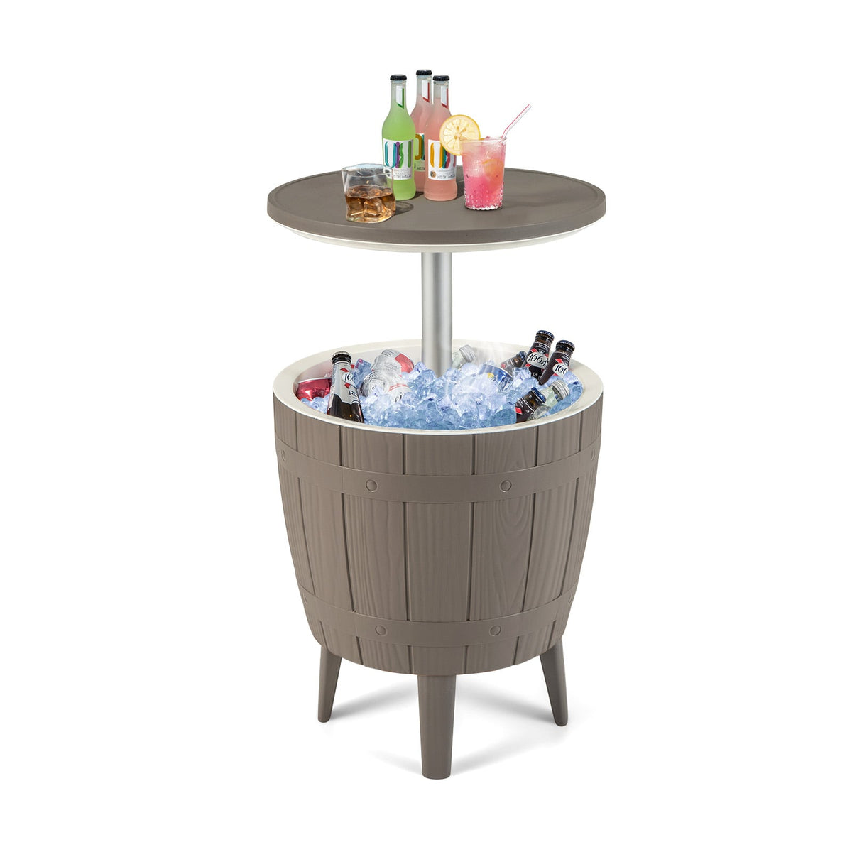 10 Gallon Cooler Bar Table Outdoor Coffee Table Ice Bucket with Telescopic Tabletop for Beer and Wine-Brown-Coolers-DECOROLALA