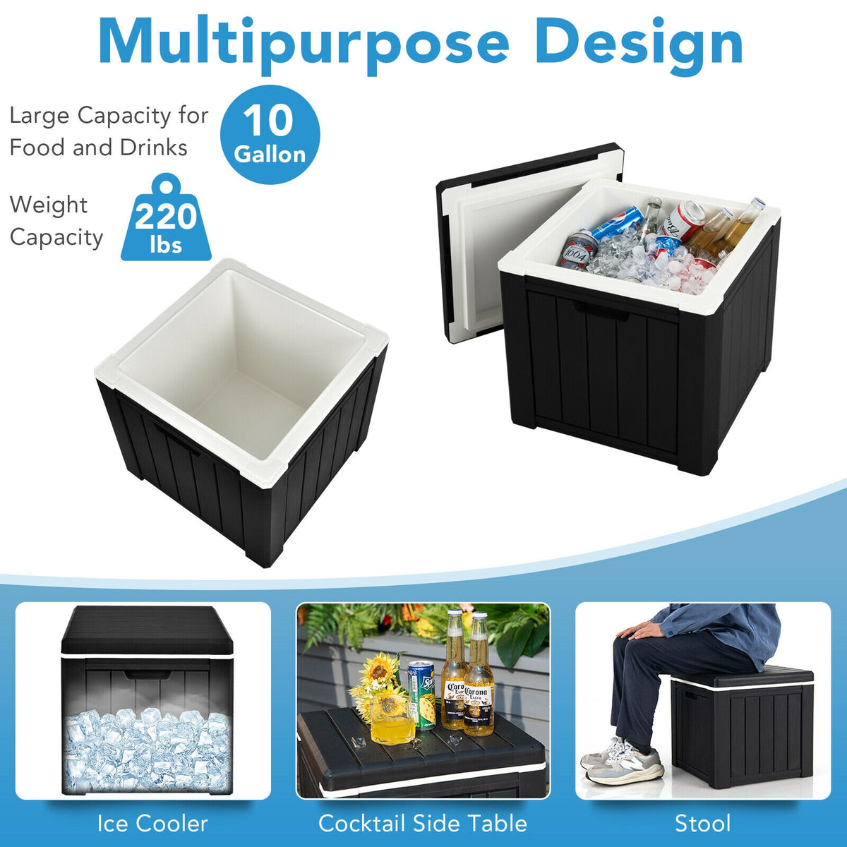 10 Gallon Storage Cooler for Picnic and Outdoor Activities-Black-Coolers-DECOROLALA
