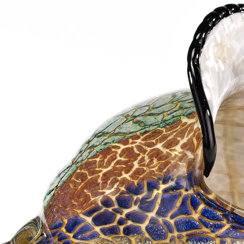 10" Gold Blue Green White Murano Glass Conch Shell Tabletop Sculpture-Sculptures-DECOROLALA