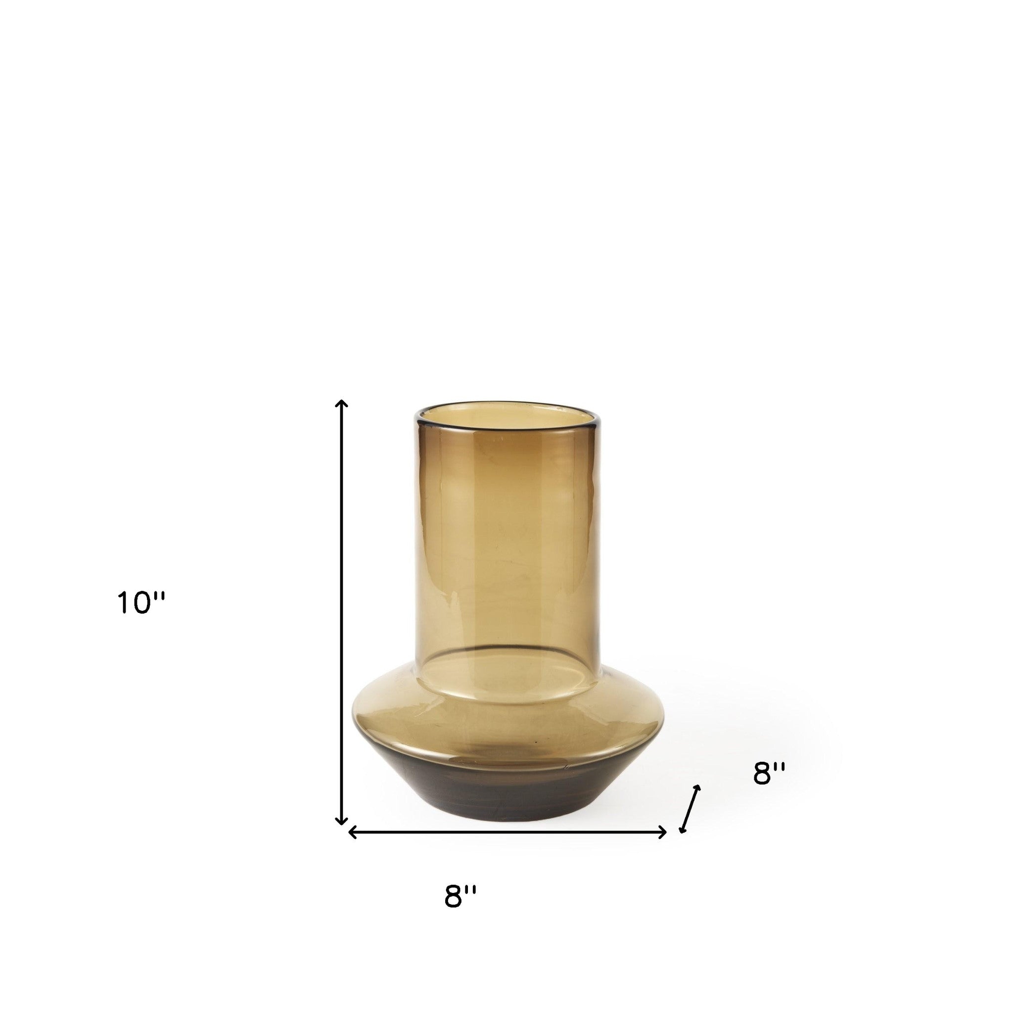 10" Golden Brown Abstract Cylinder Crystal Glass Table Vase-Vases-DECOROLALA