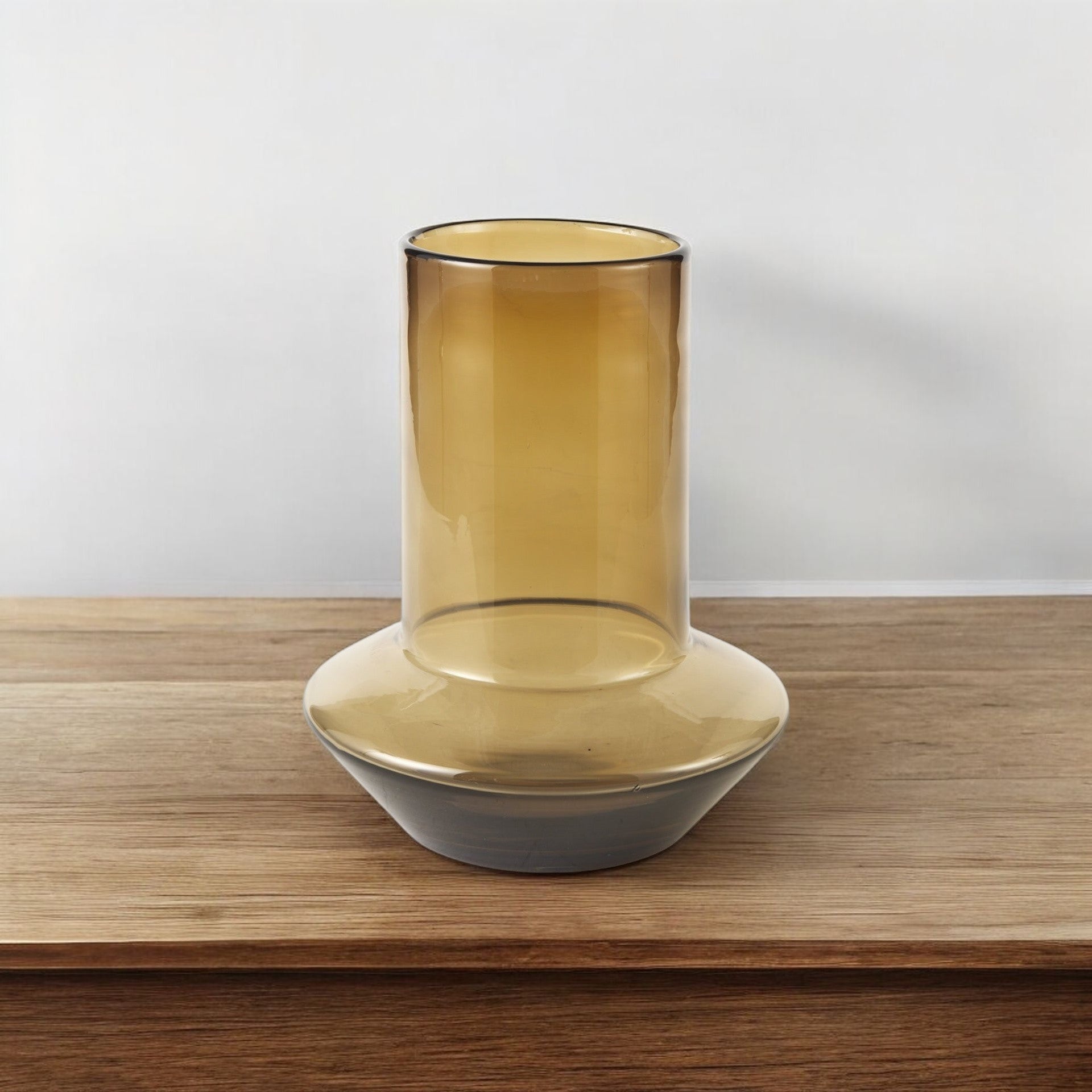 10" Golden Brown Abstract Cylinder Crystal Glass Table Vase-Vases-DECOROLALA