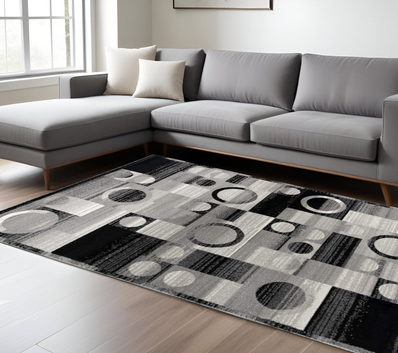 10' Gray Abstract Power Loom Runner Rug-Area Rugs-DECOROLALA