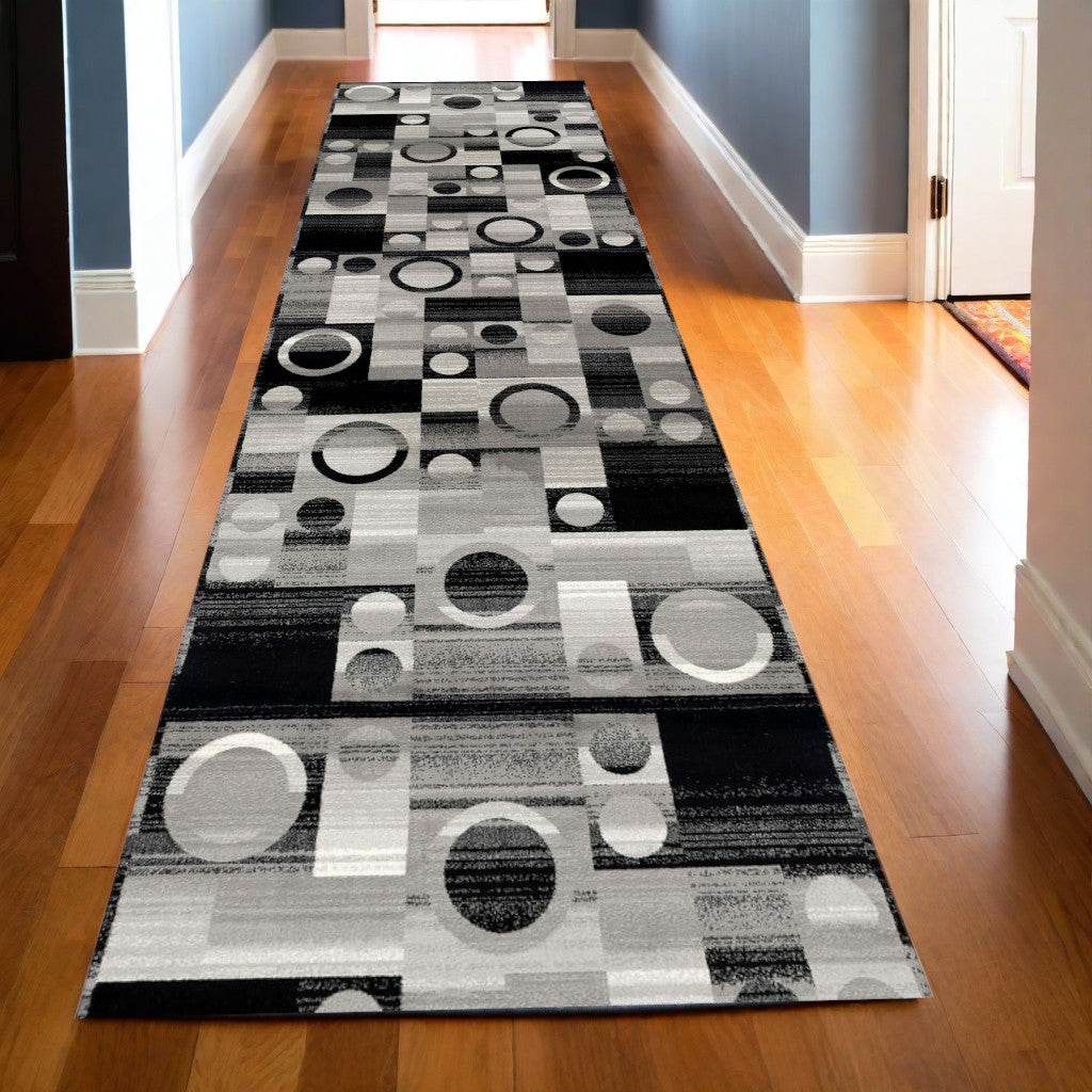 10' Gray Abstract Power Loom Runner Rug-Area Rugs-DECOROLALA