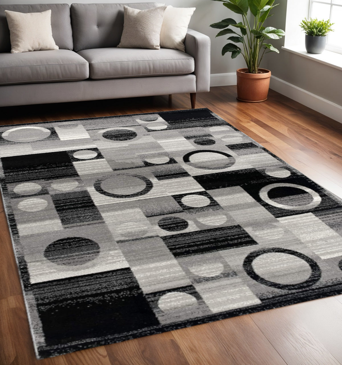 10' Gray Abstract Power Loom Runner Rug-Area Rugs-DECOROLALA