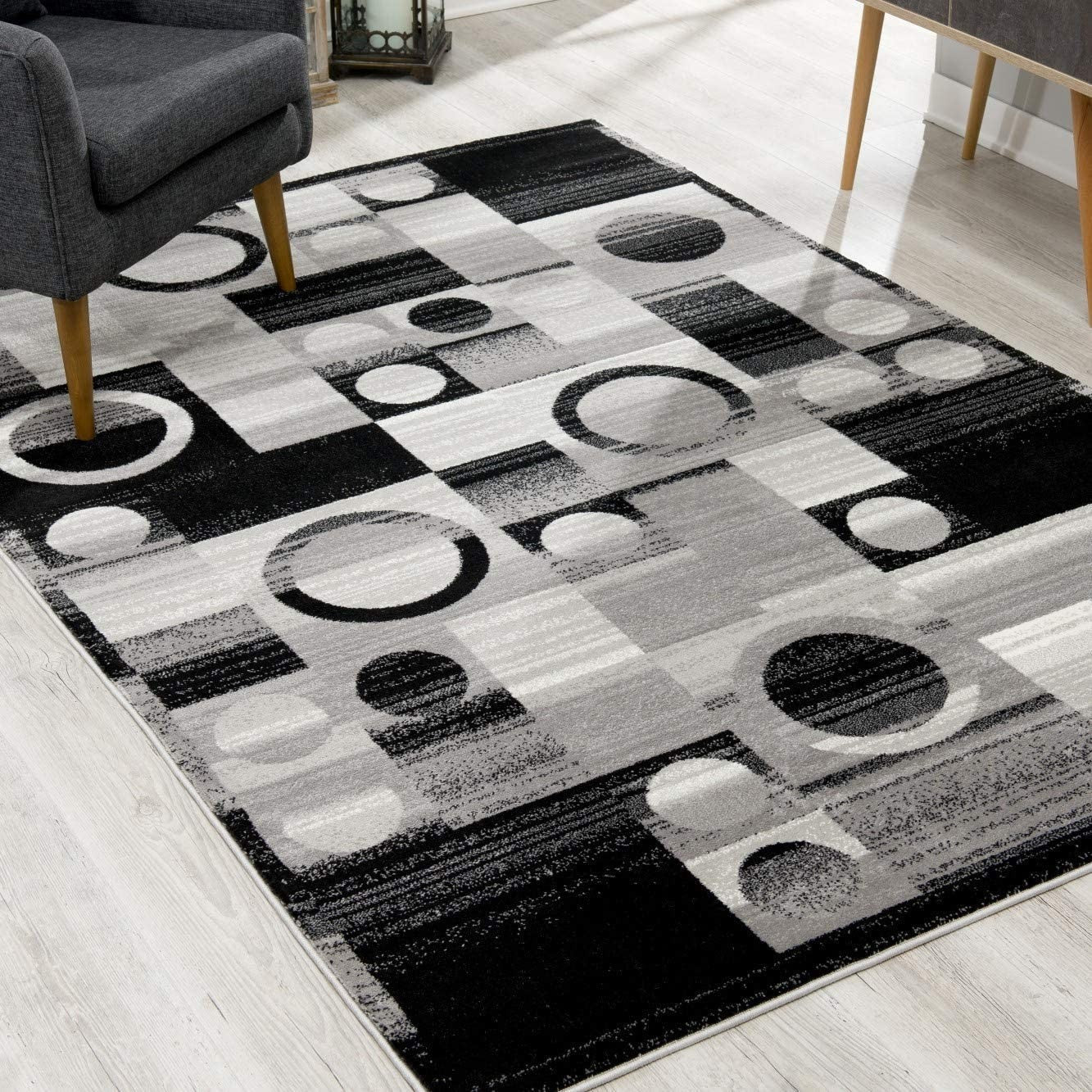 10' Gray Abstract Power Loom Runner Rug-Area Rugs-DECOROLALA