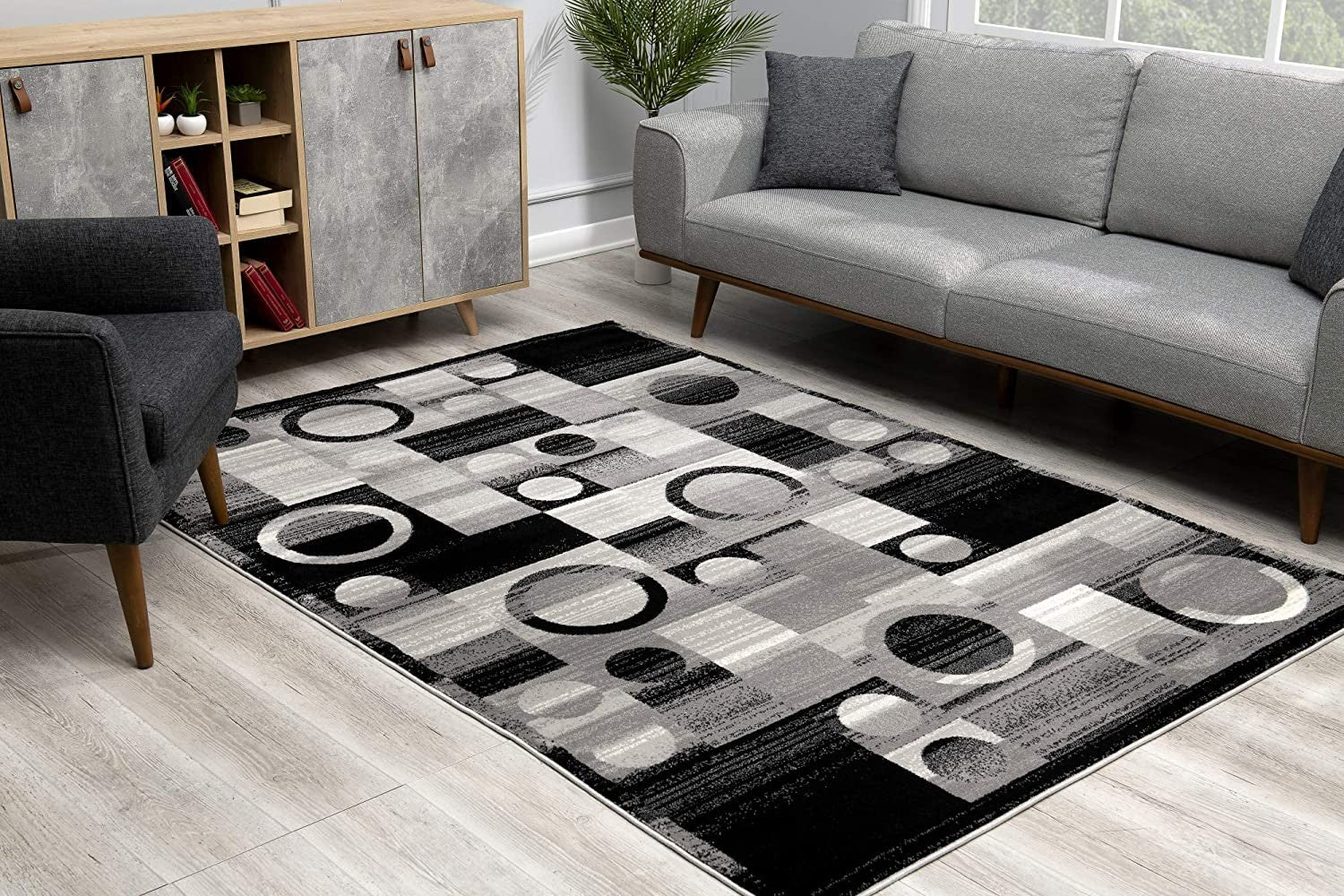 10' Gray Abstract Power Loom Runner Rug-Area Rugs-DECOROLALA