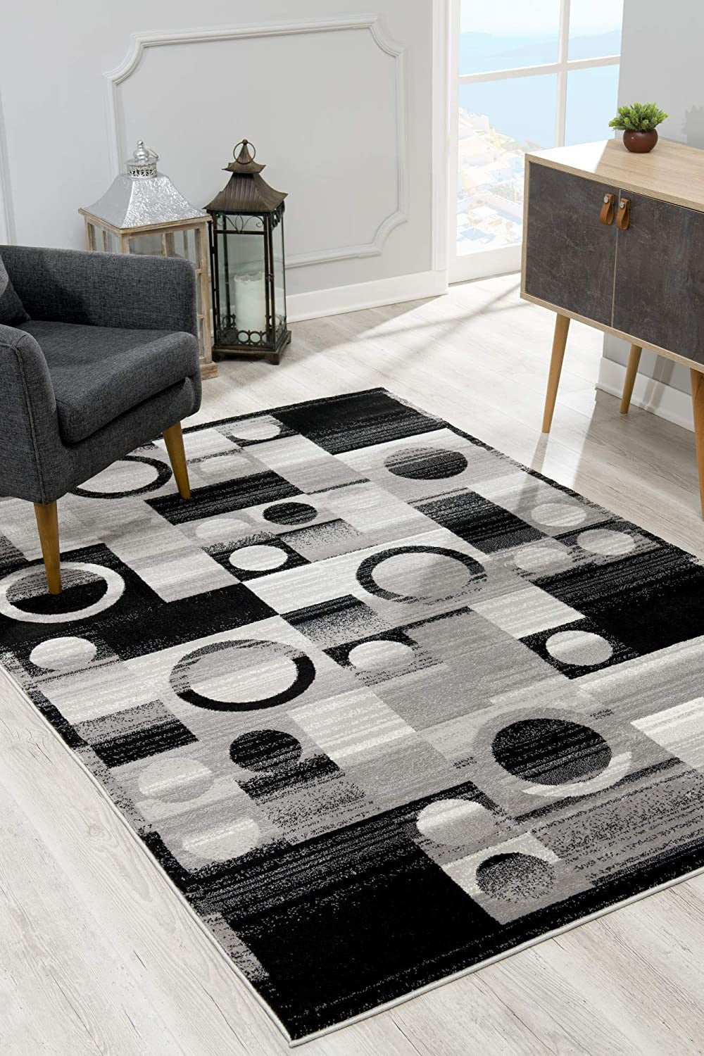 10' Gray Abstract Power Loom Runner Rug-Area Rugs-DECOROLALA