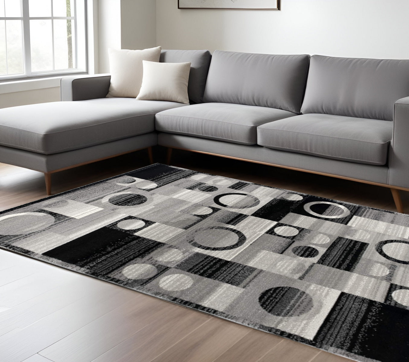 10' Gray Abstract Power Loom Runner Rug-Area Rugs-DECOROLALA