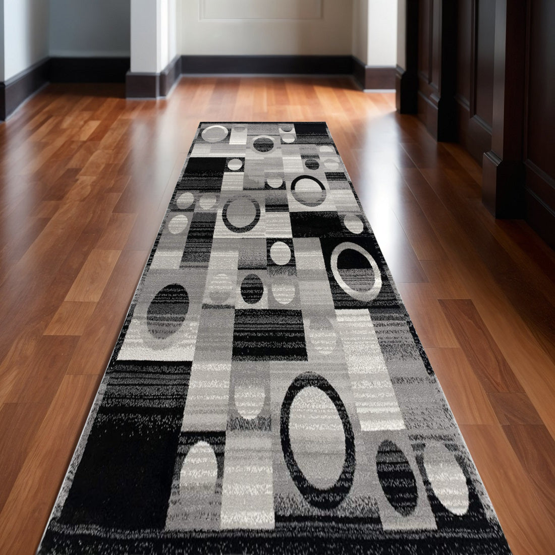 10' Gray Abstract Power Loom Runner Rug-Area Rugs-DECOROLALA