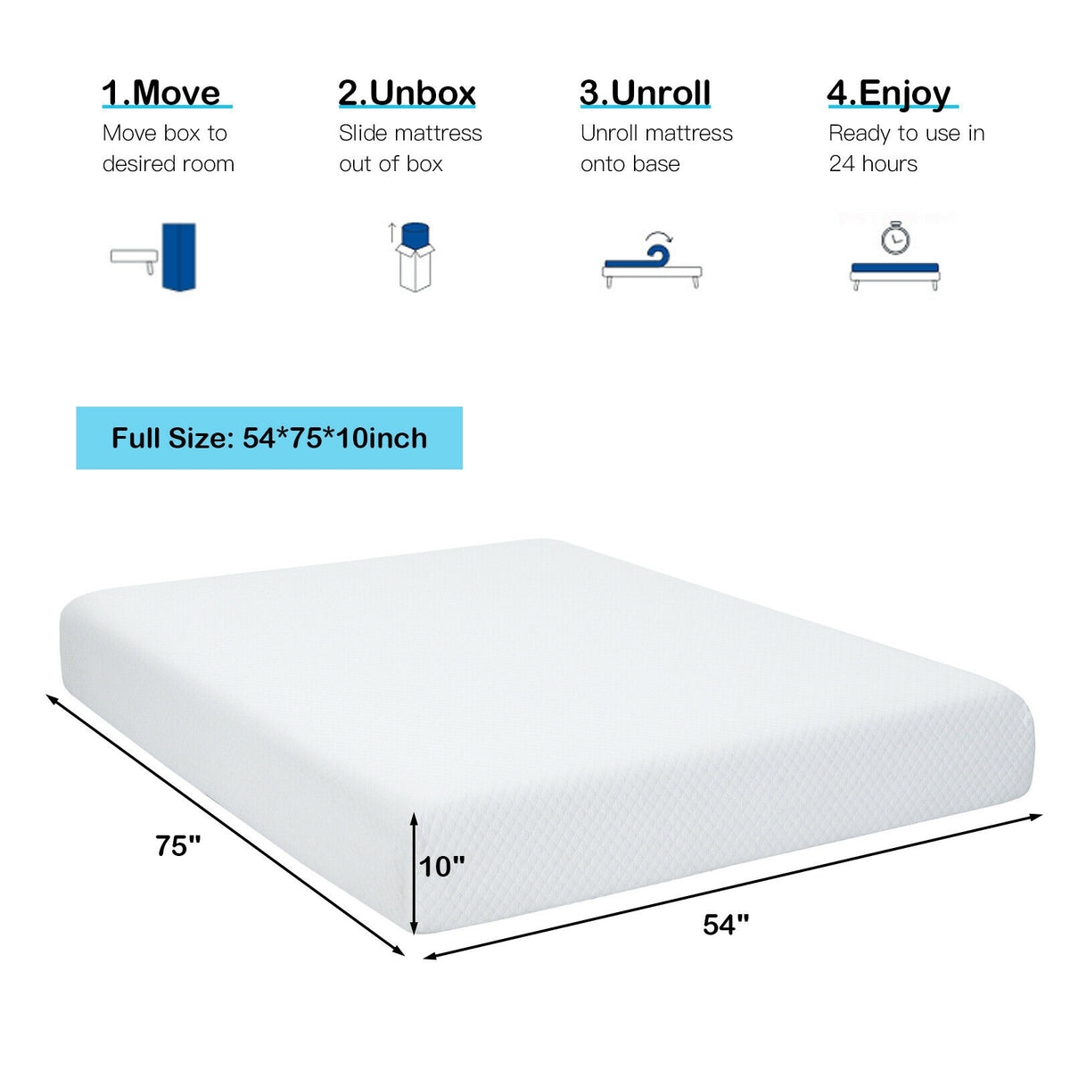 10 Inch Air Foam Pressure Relief Bed Mattress with Jacquard Soft Cover-Full Size-Mattresses-DECOROLALA