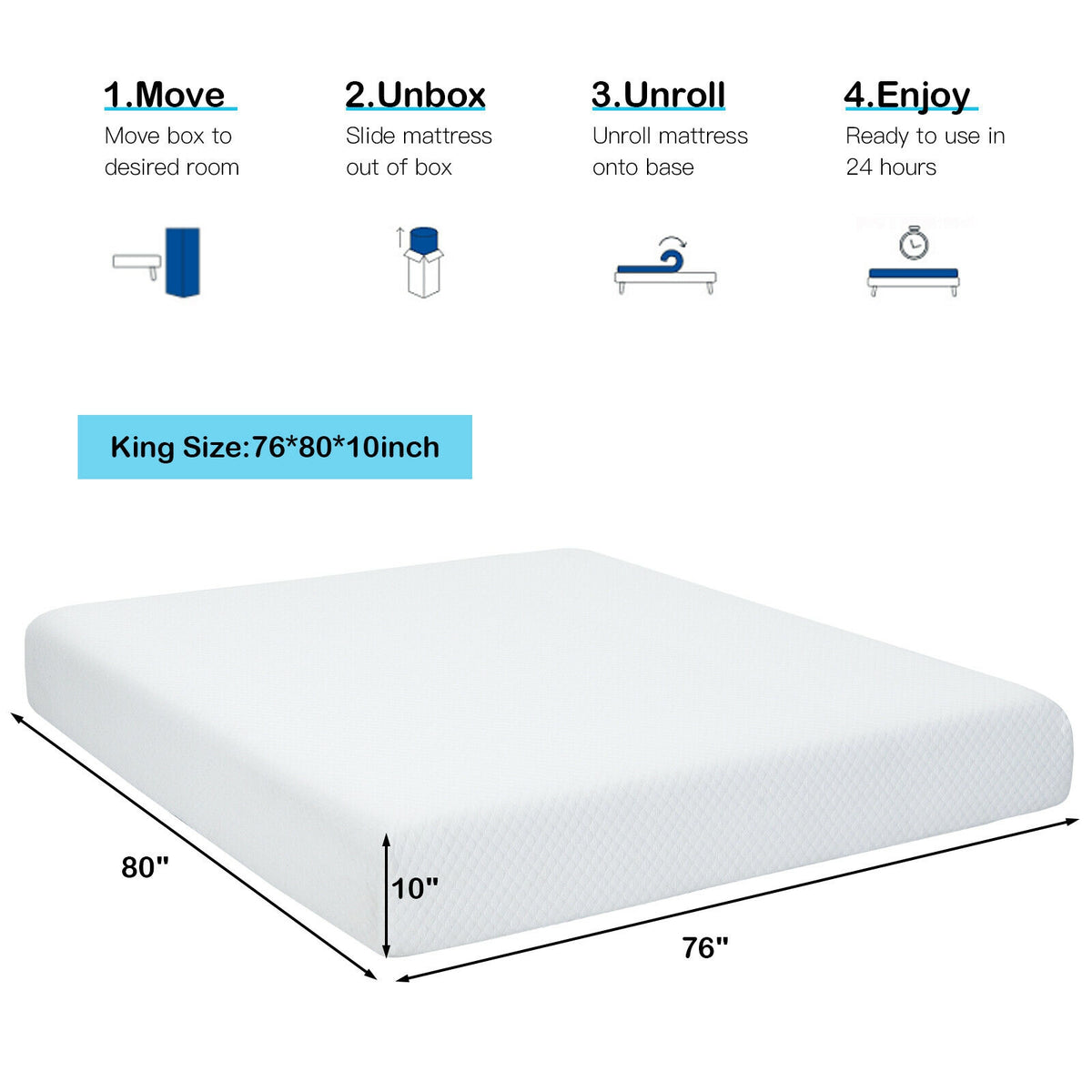 10 Inch Air Foam Pressure Relief Bed Mattress with Jacquard Soft Cover-King Size-Mattresses-DECOROLALA