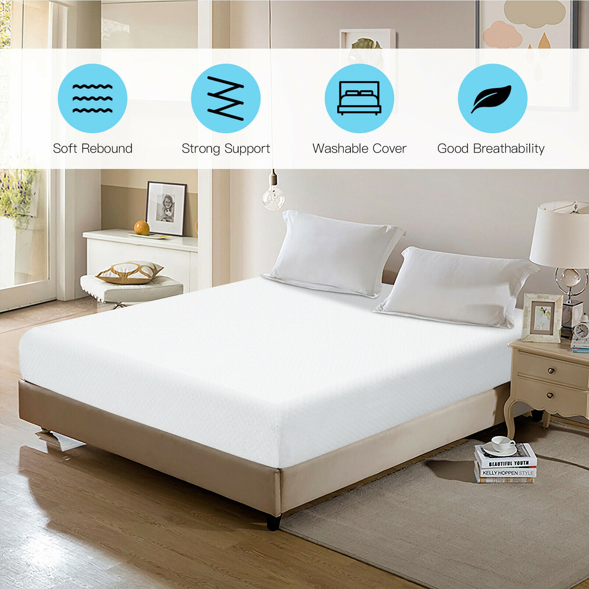 10 Inch Air Foam Pressure Relief Bed Mattress with Jacquard Soft Cover-King Size-Mattresses-DECOROLALA