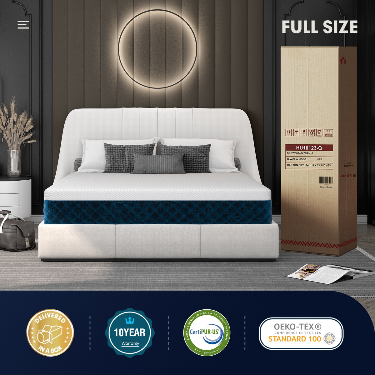10 Inch Mattress with Jacquard Fabric Cover in a Box-Full Size-Mattresses-DECOROLALA