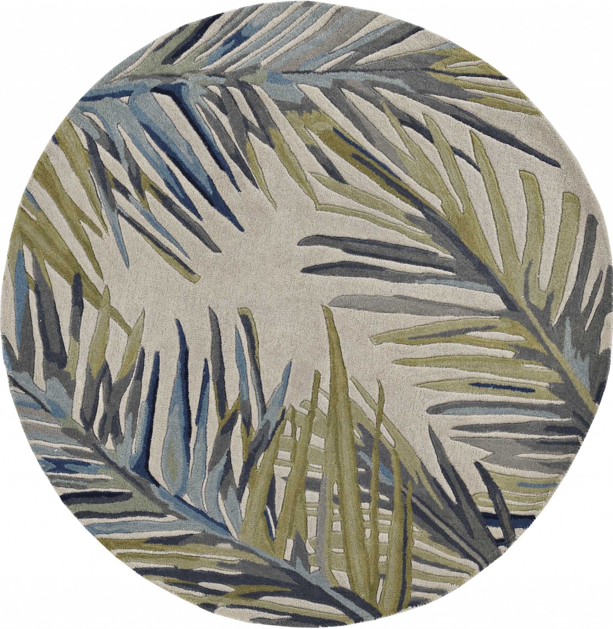 10' Ivory Blue And Green Wool Tropical Botanical Hand Tufted Runner Rug-Area Rugs-DECOROLALA