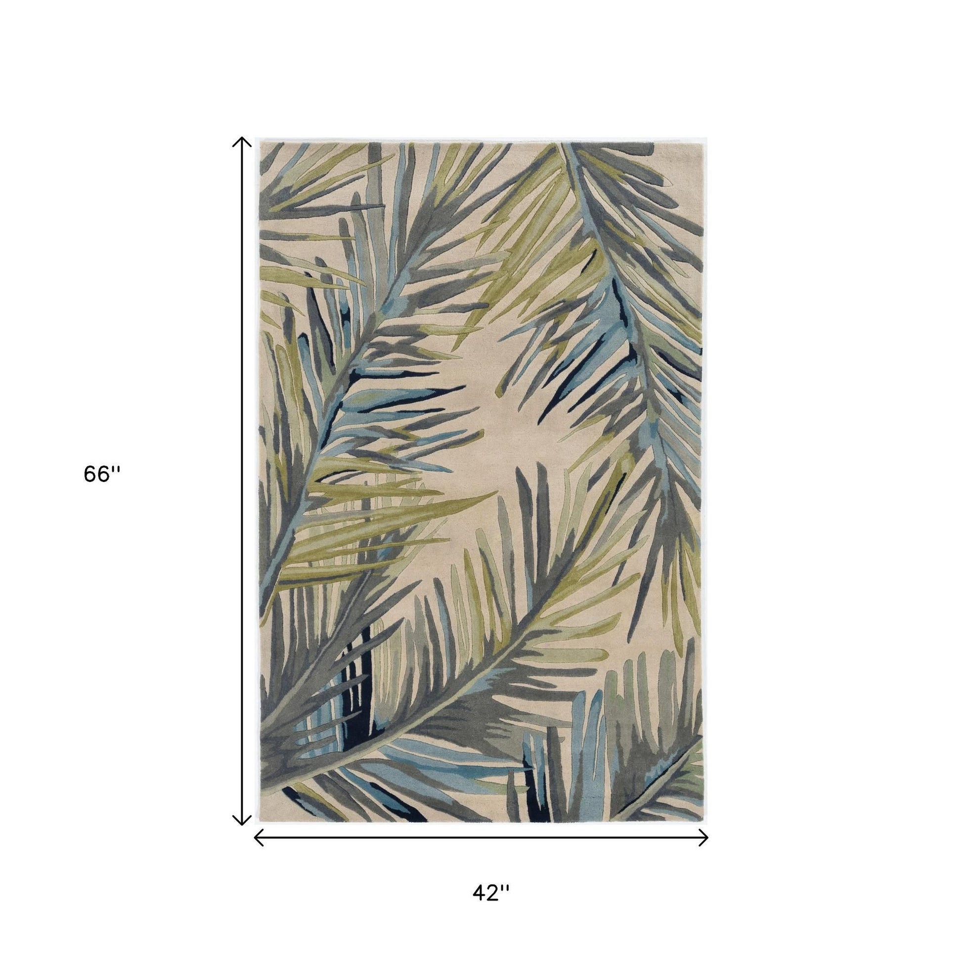 10' Ivory Blue And Green Wool Tropical Botanical Hand Tufted Runner Rug-Area Rugs-DECOROLALA