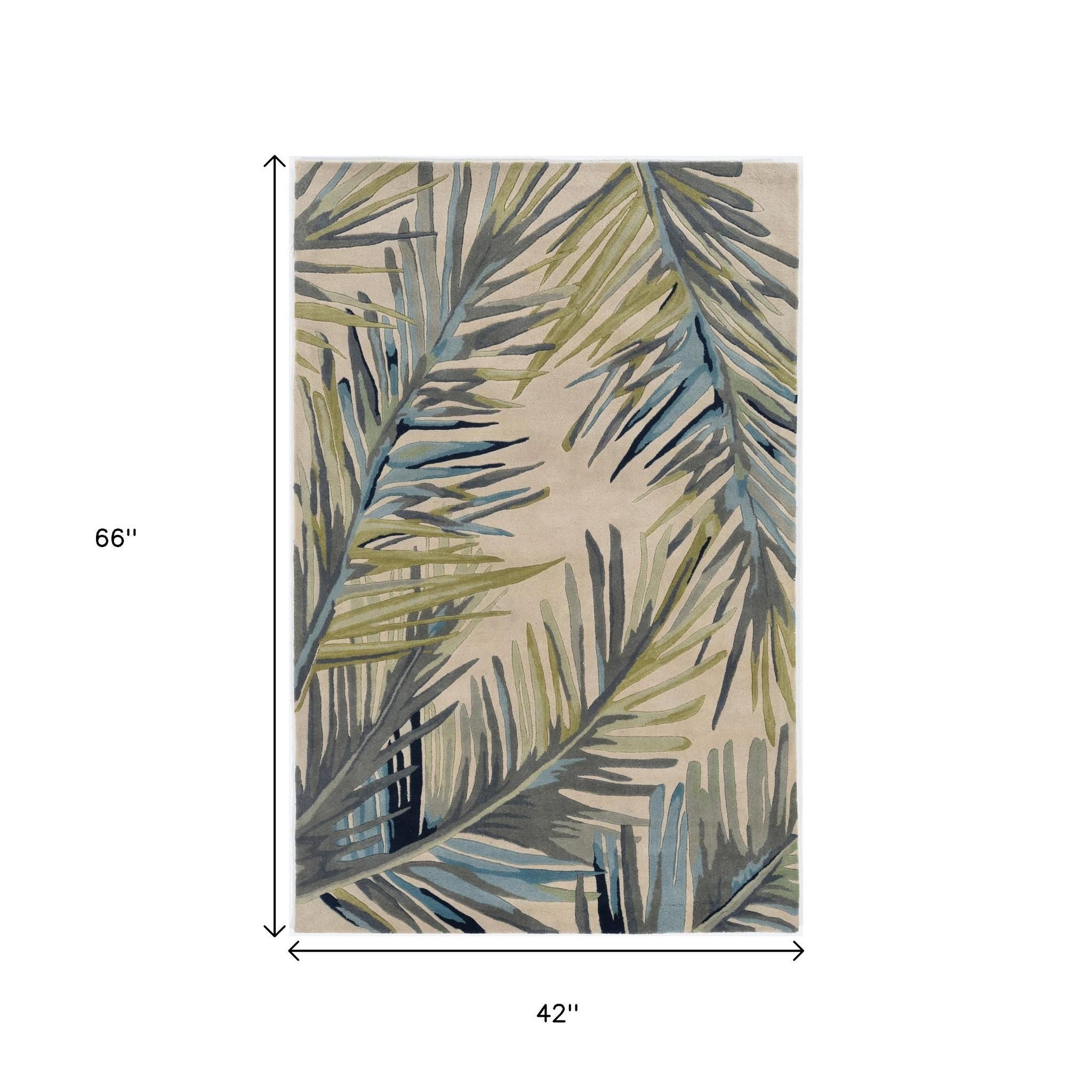10' Ivory Blue And Green Wool Tropical Botanical Hand Tufted Runner Rug-Area Rugs-DECOROLALA