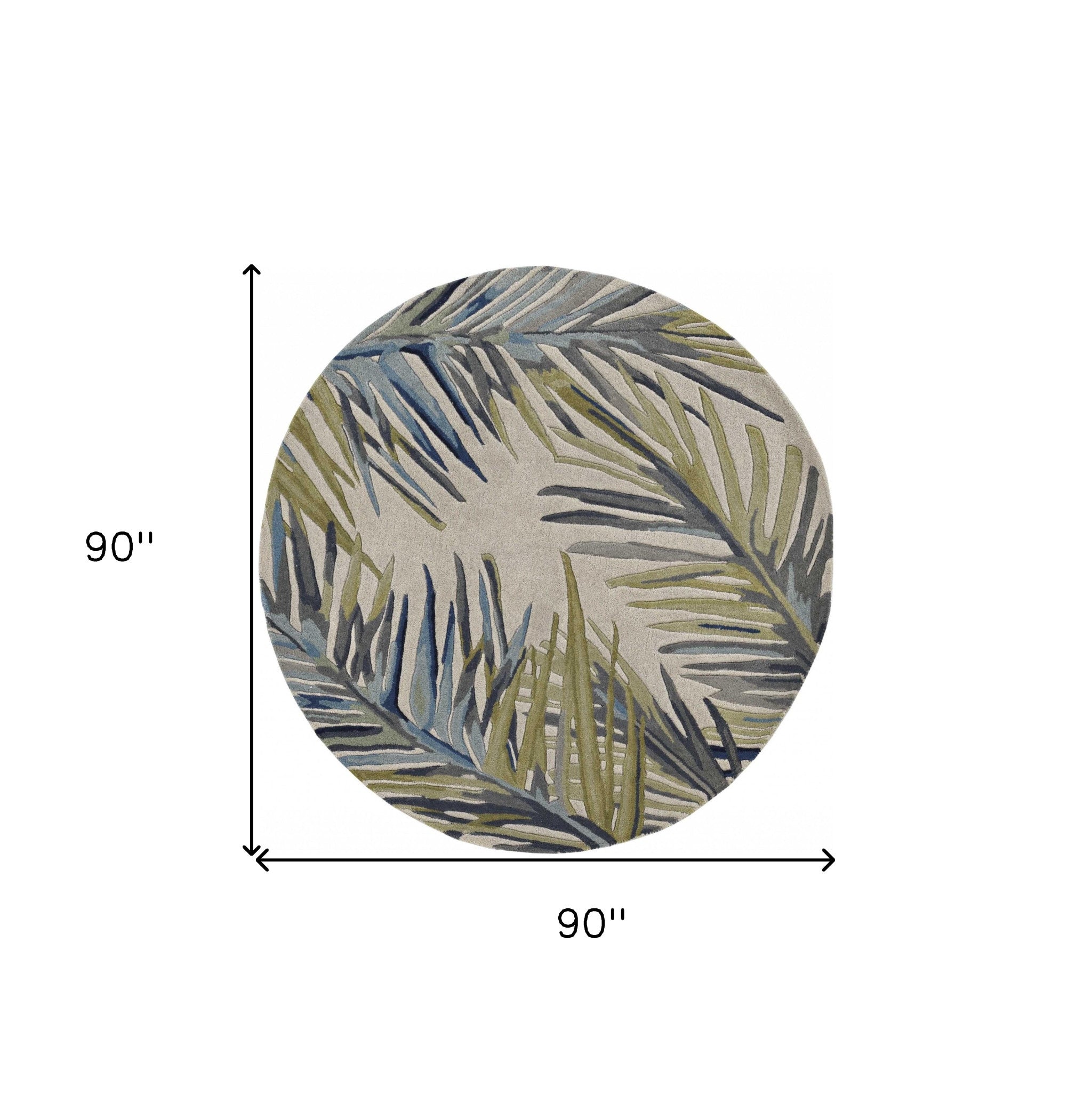 10' Ivory Blue And Green Wool Tropical Botanical Hand Tufted Runner Rug-Area Rugs-DECOROLALA