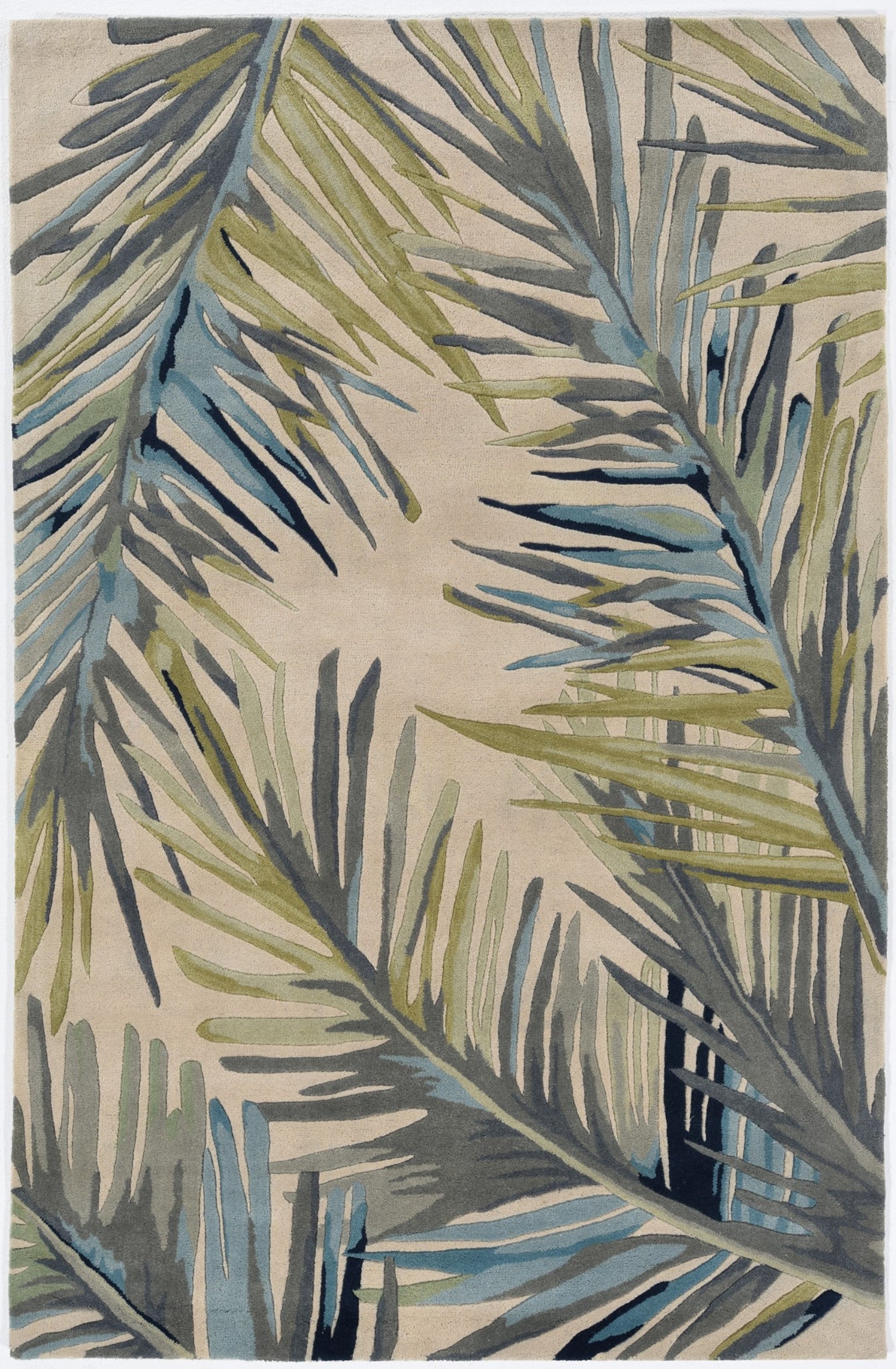 10' Ivory Blue And Green Wool Tropical Botanical Hand Tufted Runner Rug-Area Rugs-DECOROLALA
