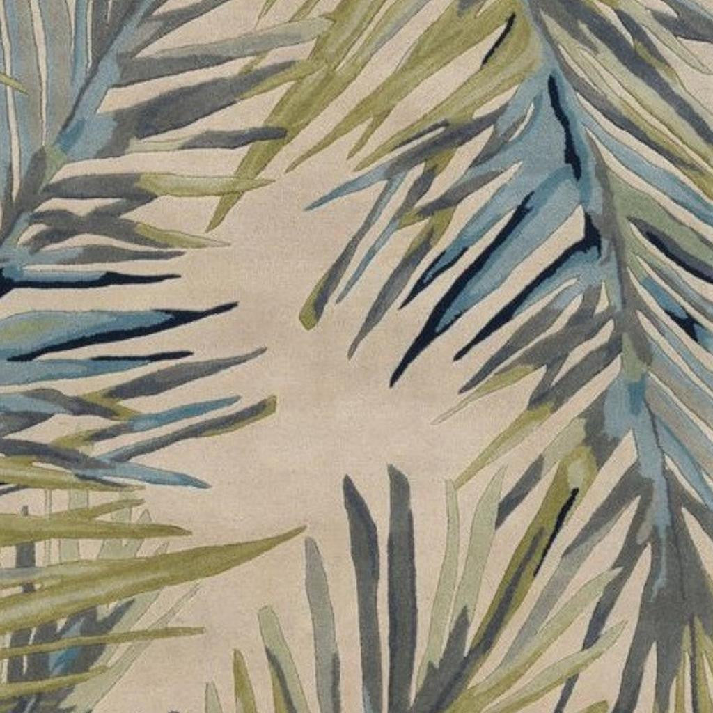 10' Ivory Blue And Green Wool Tropical Botanical Hand Tufted Runner Rug-Area Rugs-DECOROLALA