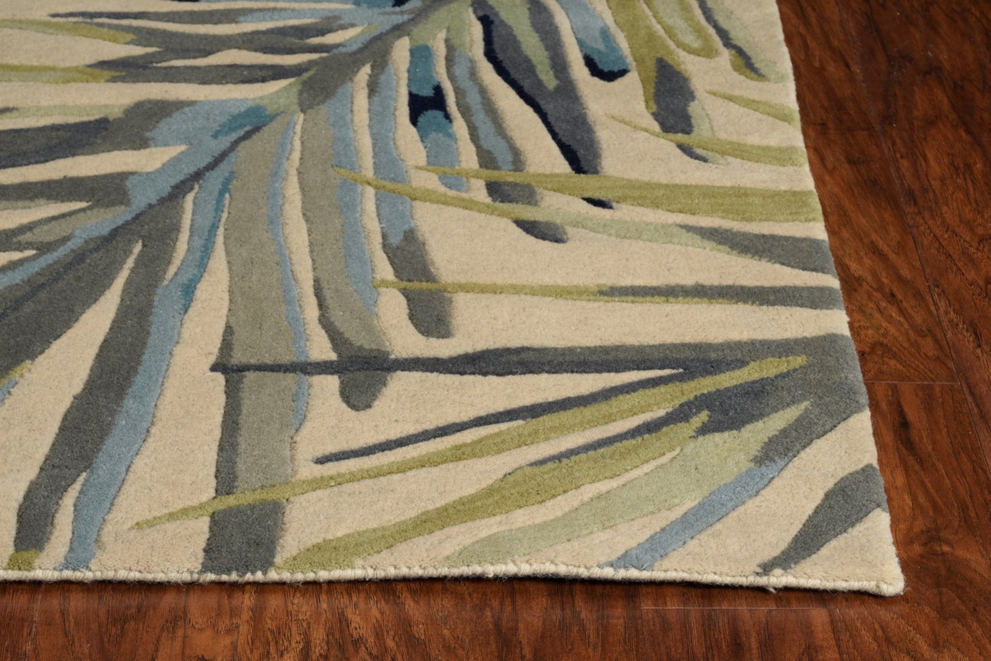 10' Ivory Blue And Green Wool Tropical Botanical Hand Tufted Runner Rug-Area Rugs-DECOROLALA