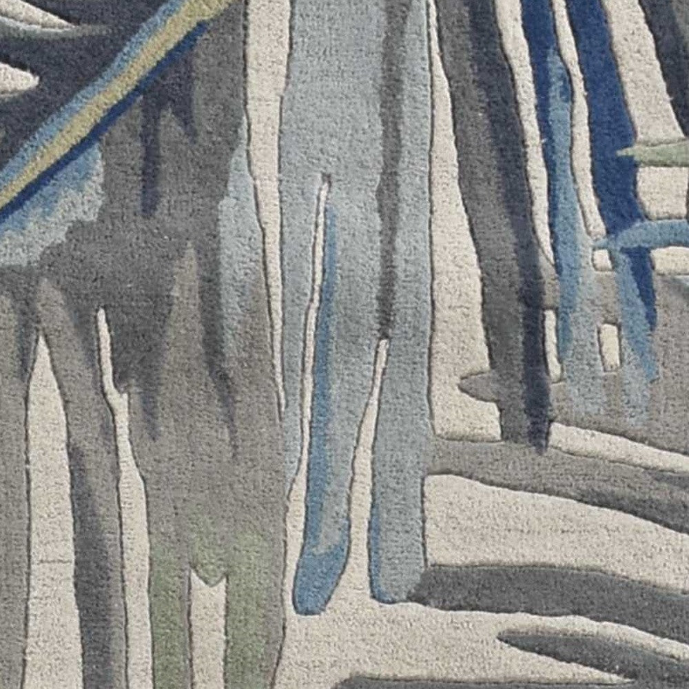 10' Ivory Blue And Green Wool Tropical Botanical Hand Tufted Runner Rug-Area Rugs-DECOROLALA