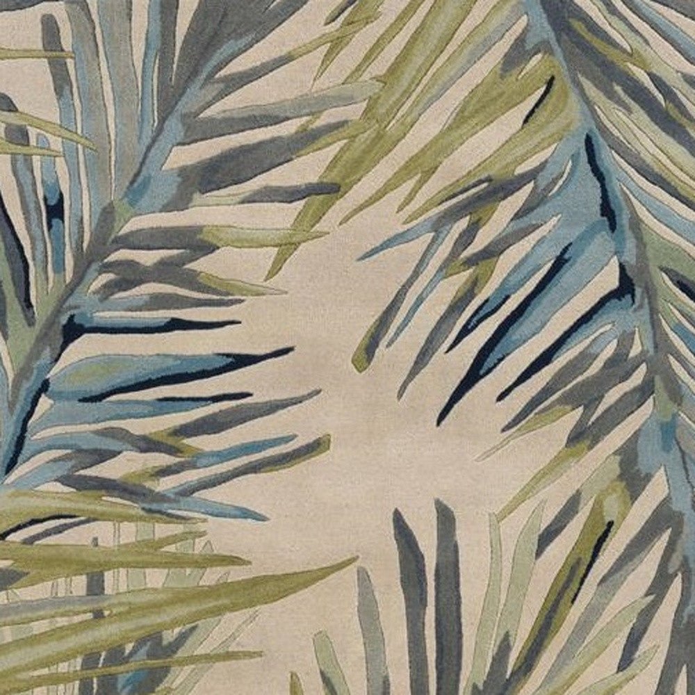 10' Ivory Blue And Green Wool Tropical Botanical Hand Tufted Runner Rug-Area Rugs-DECOROLALA