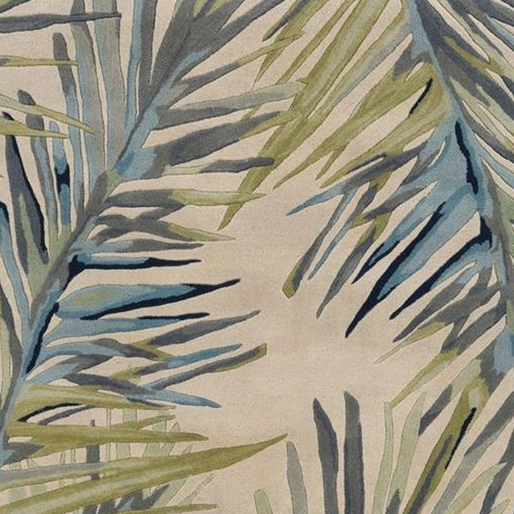 10' Ivory Blue And Green Wool Tropical Botanical Hand Tufted Runner Rug-Area Rugs-DECOROLALA