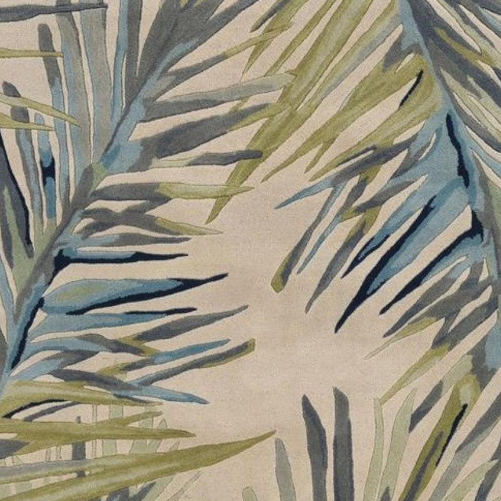 10' Ivory Blue And Green Wool Tropical Botanical Hand Tufted Runner Rug-Area Rugs-DECOROLALA