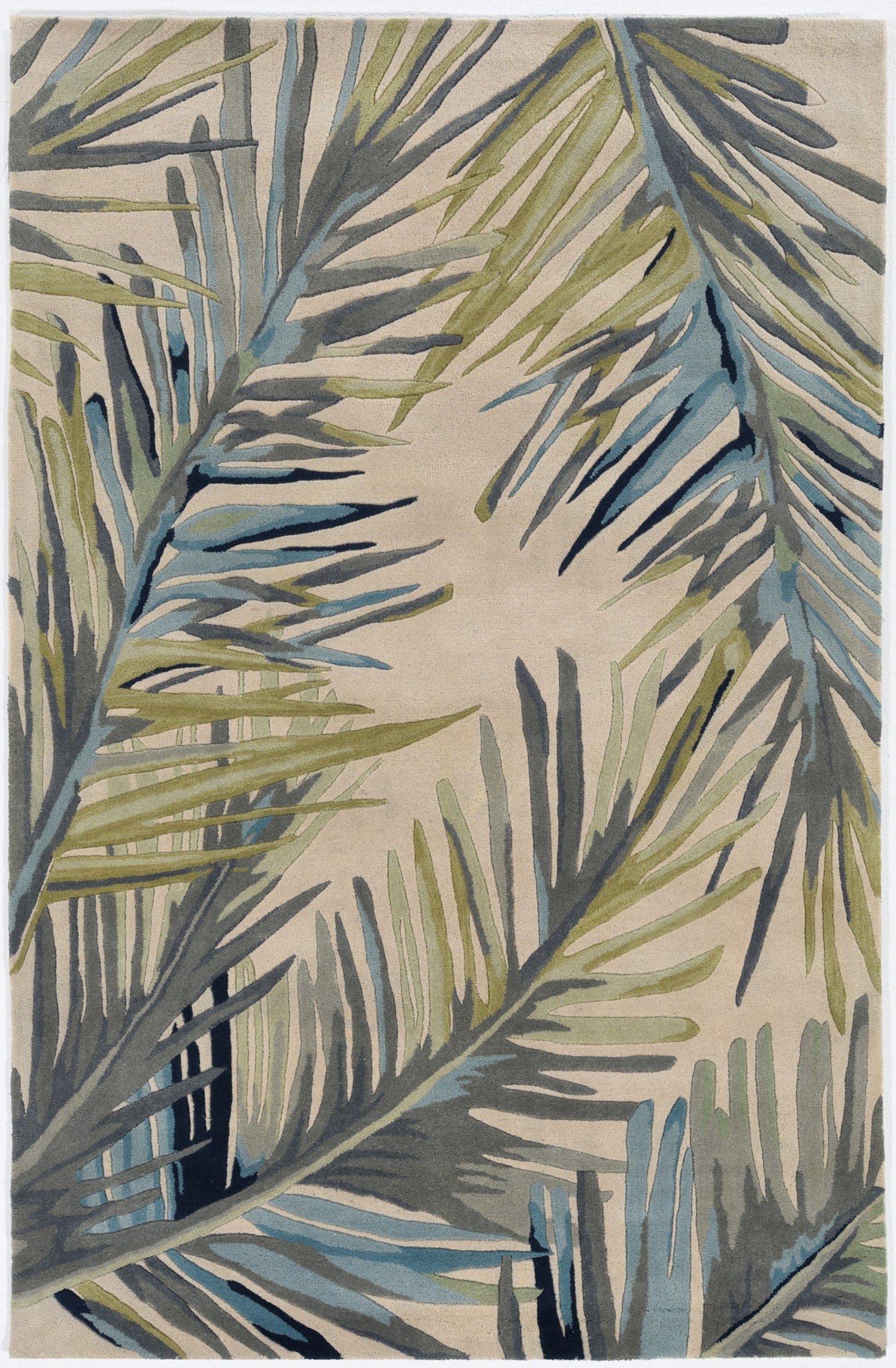 10' Ivory Blue And Green Wool Tropical Botanical Hand Tufted Runner Rug-Area Rugs-DECOROLALA