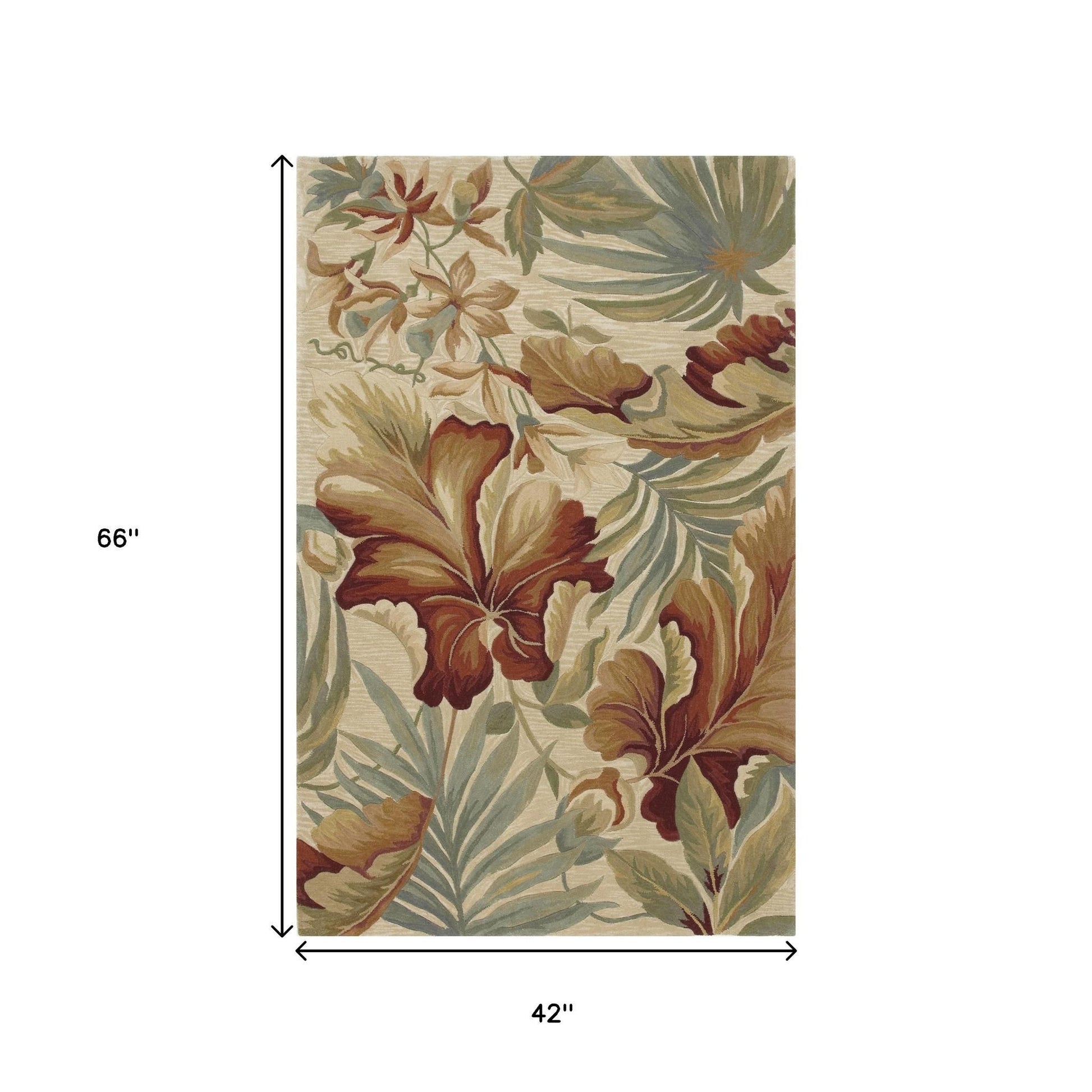 10' Ivory Green And Red Wool Tropical Botanical Hand Tufted Runner Rug-Area Rugs-DECOROLALA