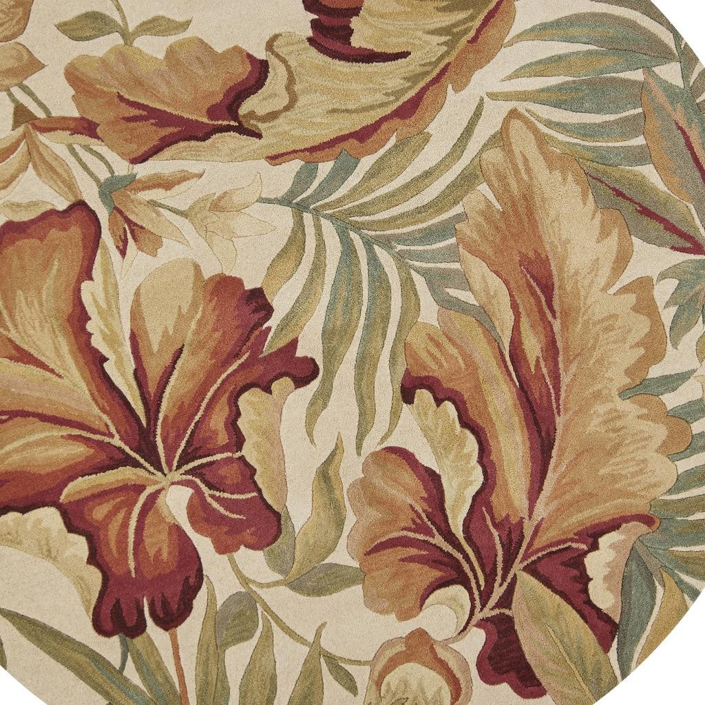 10' Ivory Green And Red Wool Tropical Botanical Hand Tufted Runner Rug-Area Rugs-DECOROLALA