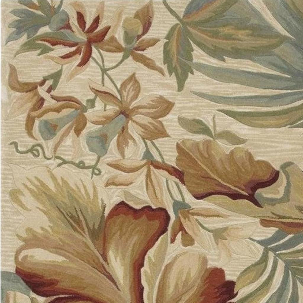 10' Ivory Green And Red Wool Tropical Botanical Hand Tufted Runner Rug-Area Rugs-DECOROLALA