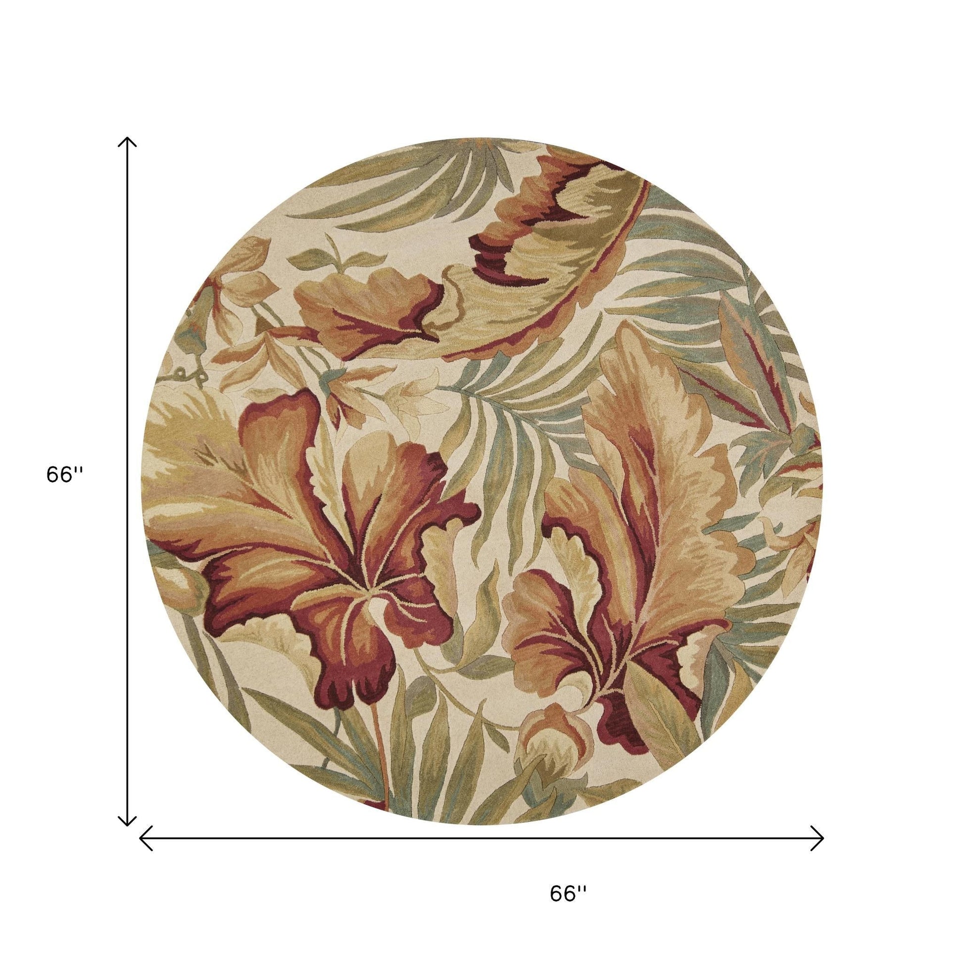 10' Ivory Green And Red Wool Tropical Botanical Hand Tufted Runner Rug-Area Rugs-DECOROLALA