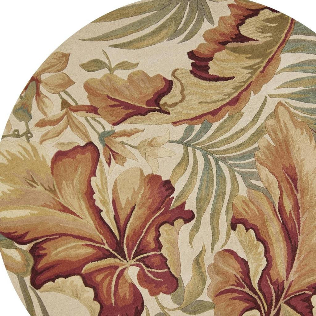 10' Ivory Green And Red Wool Tropical Botanical Hand Tufted Runner Rug-Area Rugs-DECOROLALA