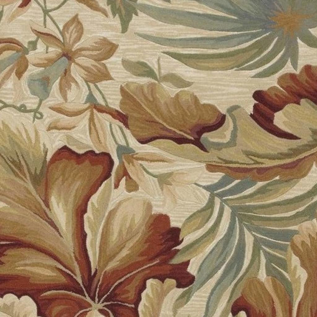 10' Ivory Green And Red Wool Tropical Botanical Hand Tufted Runner Rug-Area Rugs-DECOROLALA