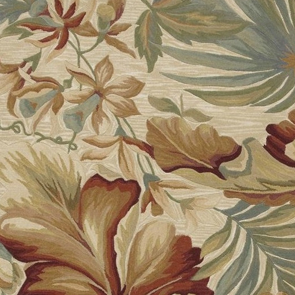 10' Ivory Green And Red Wool Tropical Botanical Hand Tufted Runner Rug-Area Rugs-DECOROLALA