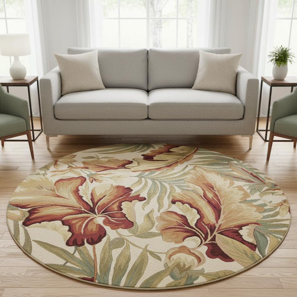 10' Ivory Green And Red Wool Tropical Botanical Hand Tufted Runner Rug-Area Rugs-DECOROLALA