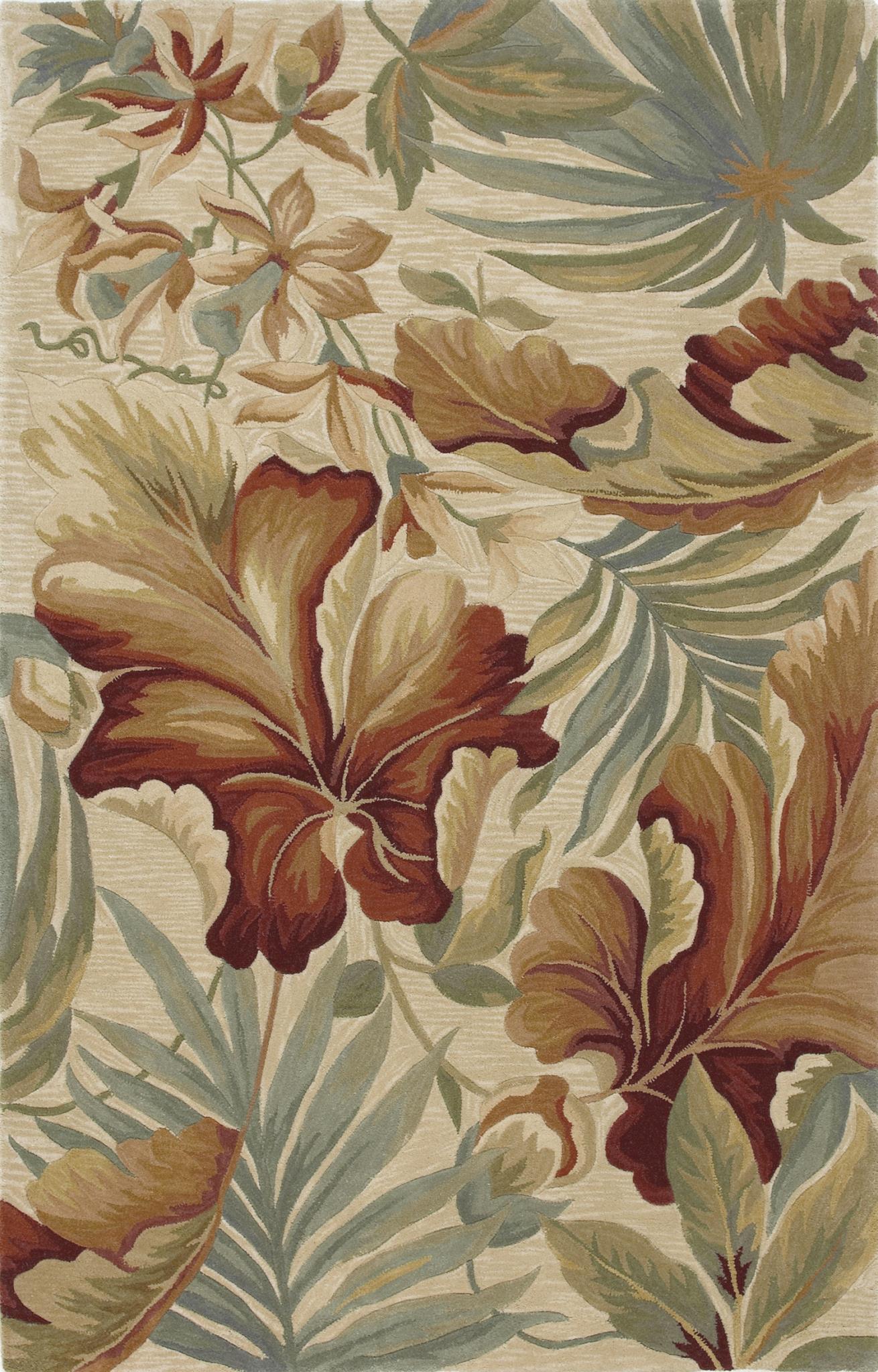 10' Ivory Green And Red Wool Tropical Botanical Hand Tufted Runner Rug-Area Rugs-DECOROLALA