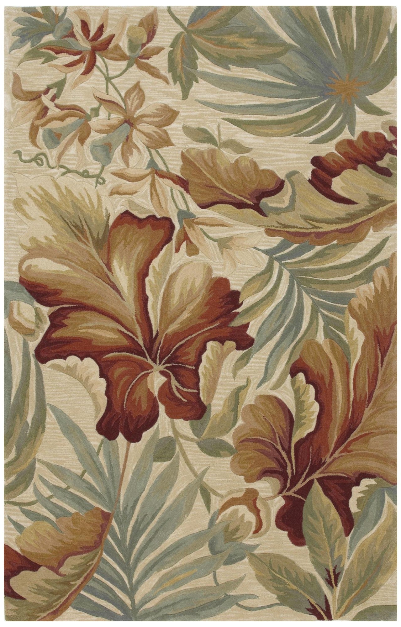 10' Ivory Green And Red Wool Tropical Botanical Hand Tufted Runner Rug-Area Rugs-DECOROLALA