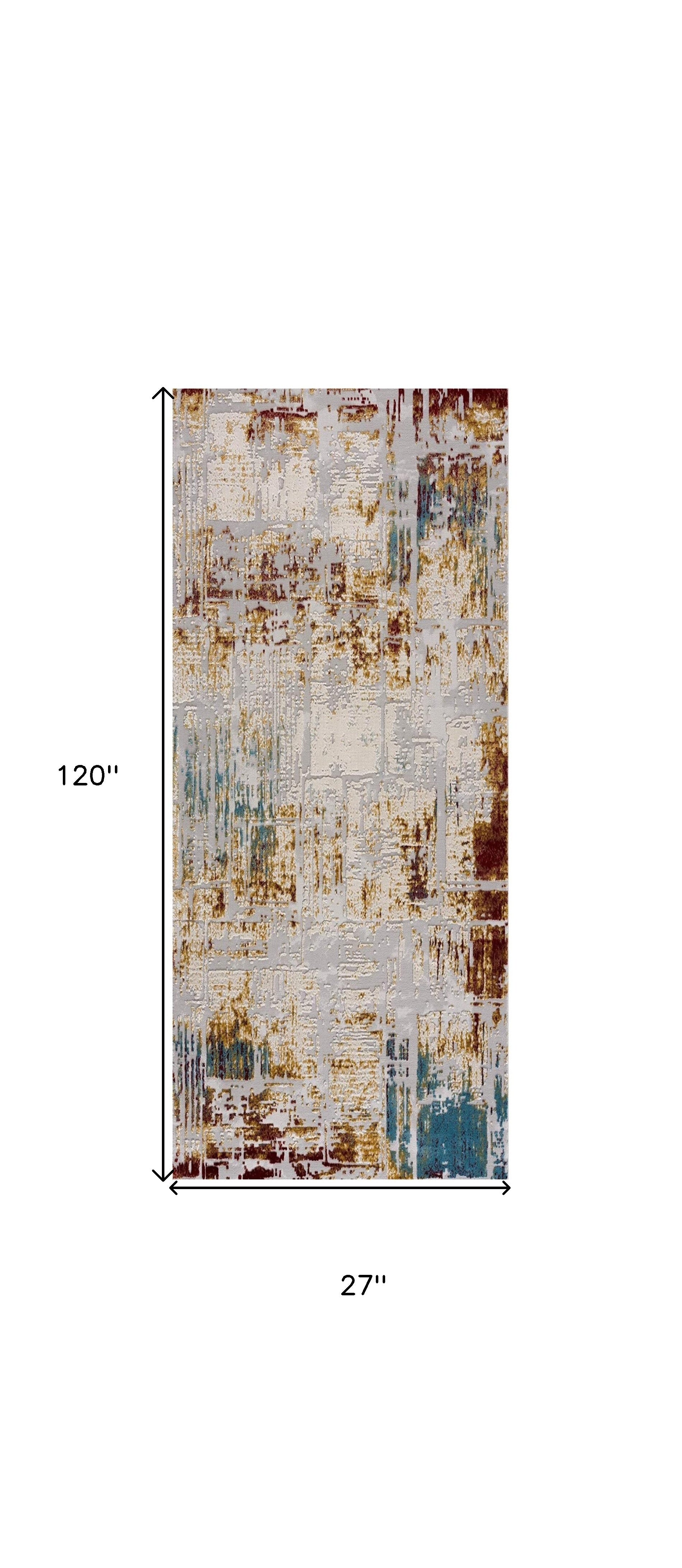 10' Ivory and Gold Abstract Runner Rug-Area Rugs-DECOROLALA