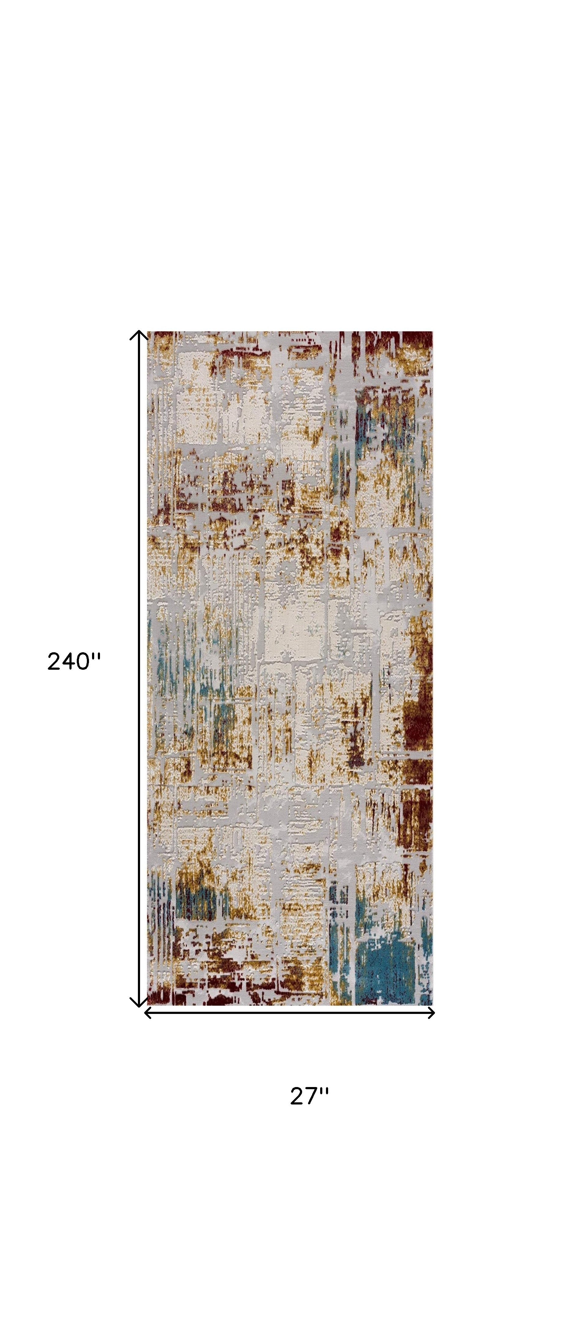 10' Ivory and Gold Abstract Runner Rug-Area Rugs-DECOROLALA