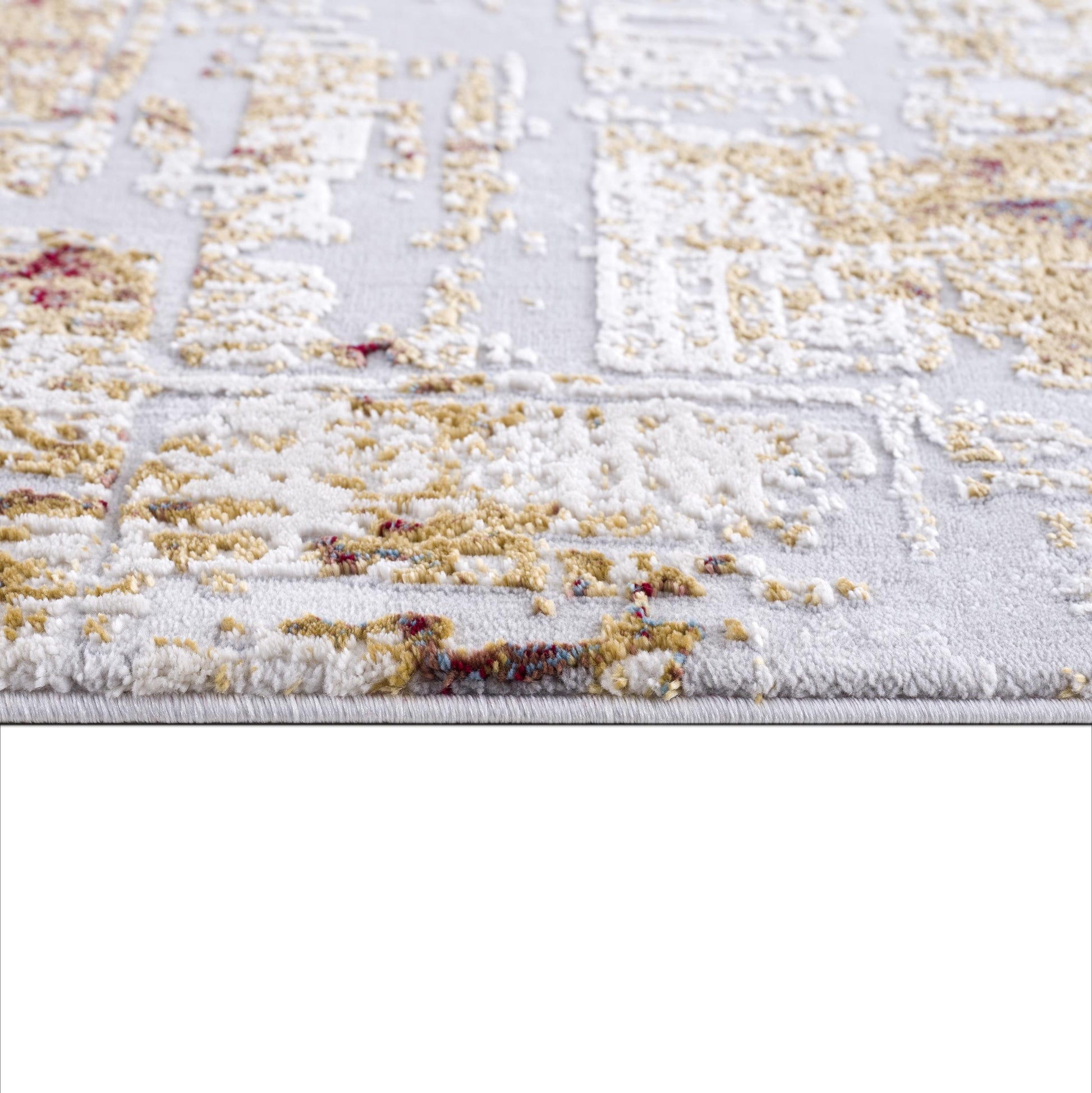 10' Ivory and Gold Abstract Runner Rug-Area Rugs-DECOROLALA