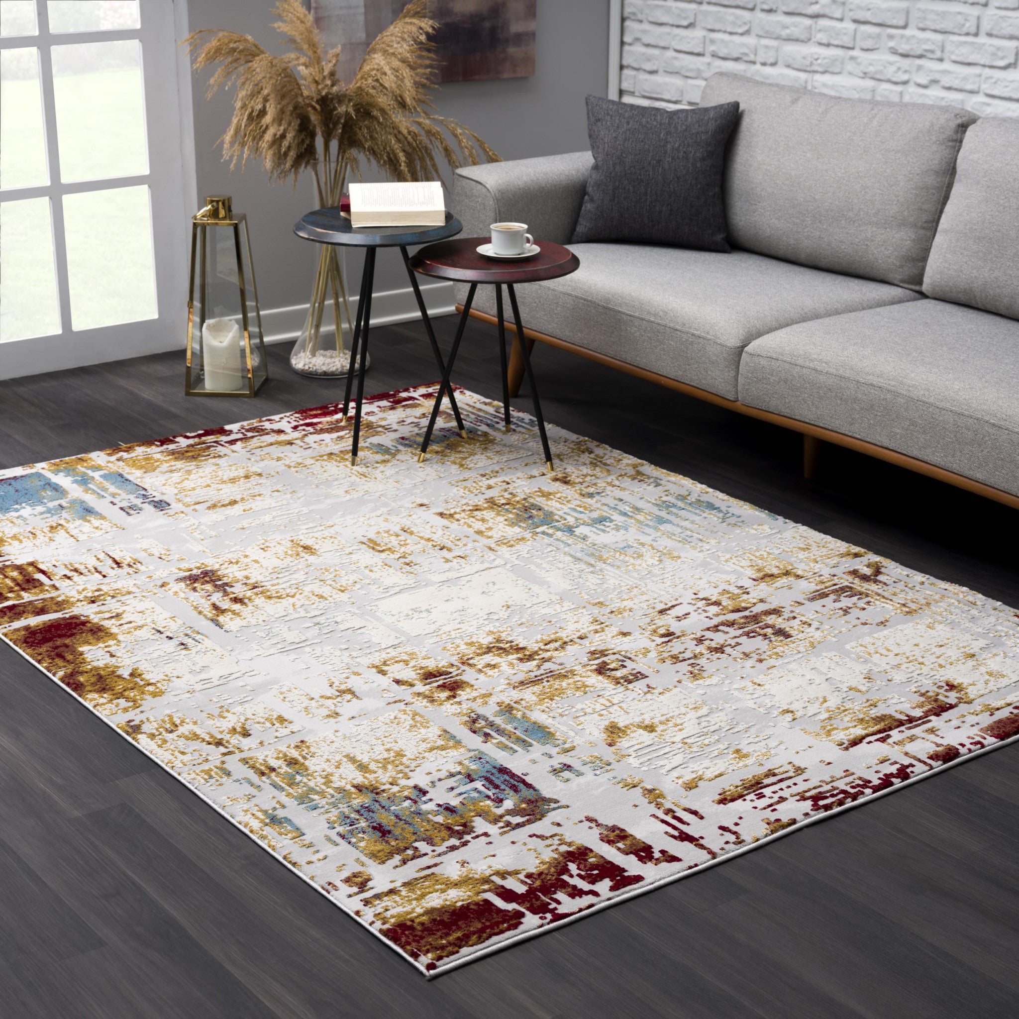 10' Ivory and Gold Abstract Runner Rug-Area Rugs-DECOROLALA