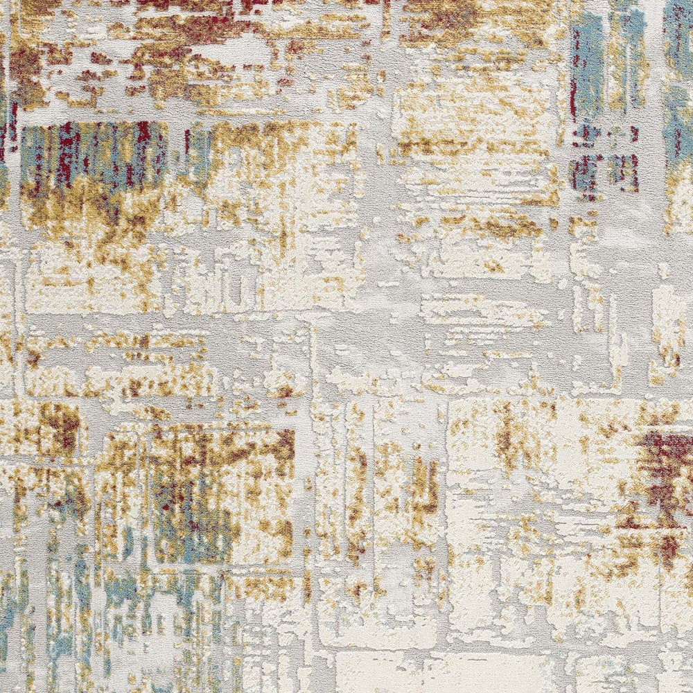 10' Ivory and Gold Abstract Runner Rug-Area Rugs-DECOROLALA