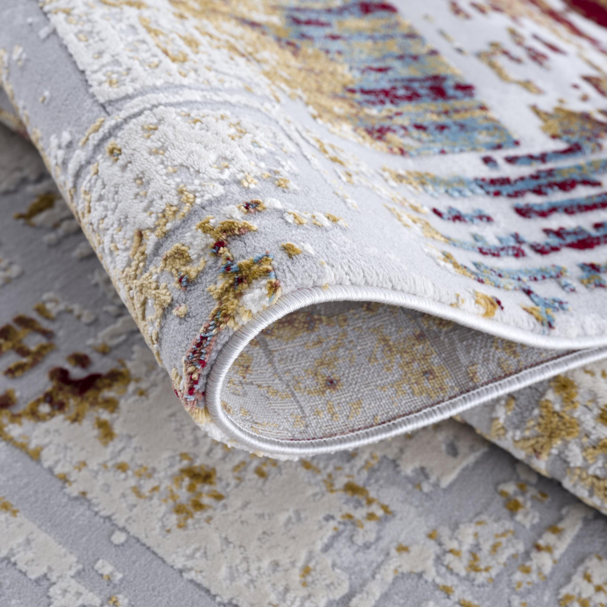 10' Ivory and Gold Abstract Runner Rug-Area Rugs-DECOROLALA