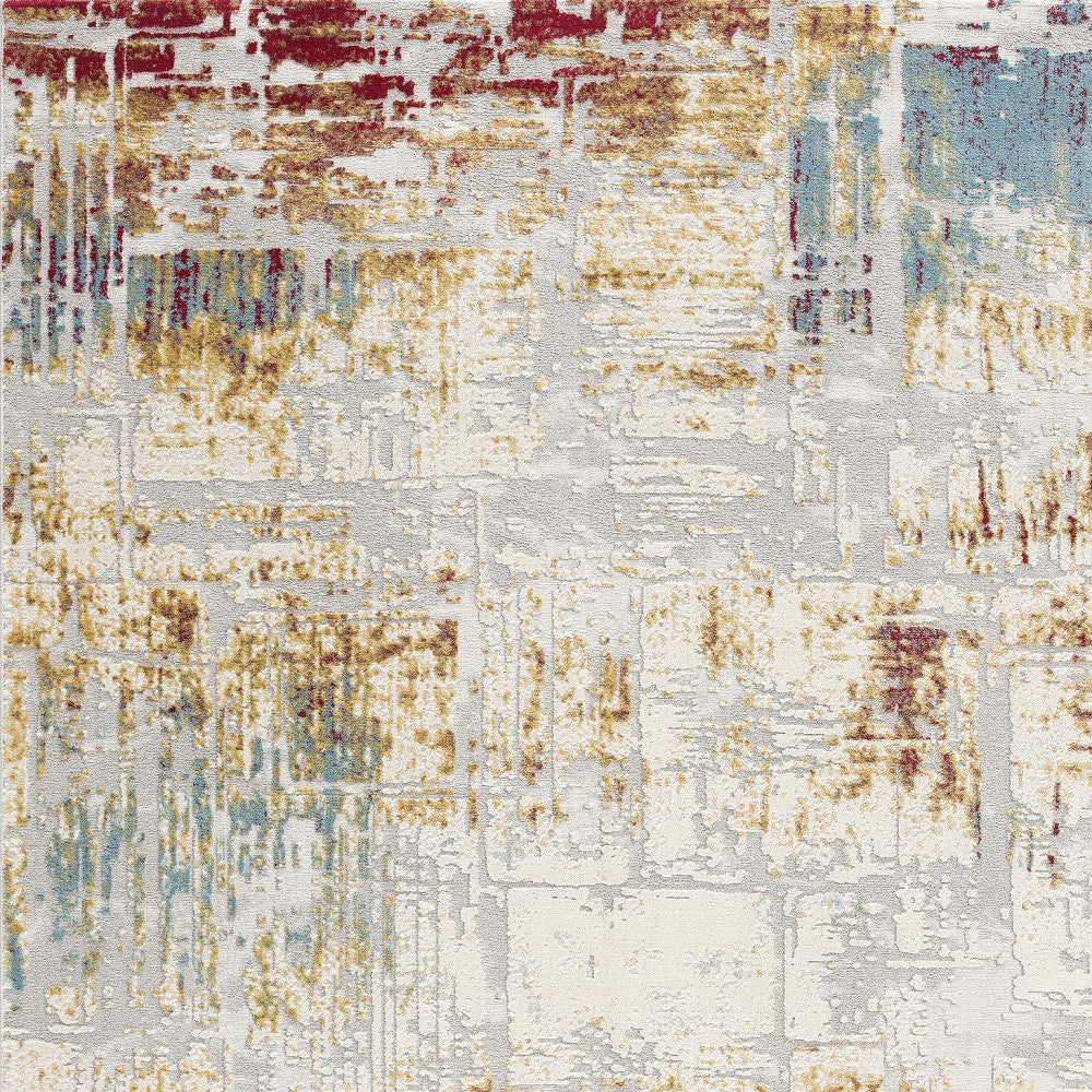 10' Ivory and Gold Abstract Runner Rug-Area Rugs-DECOROLALA