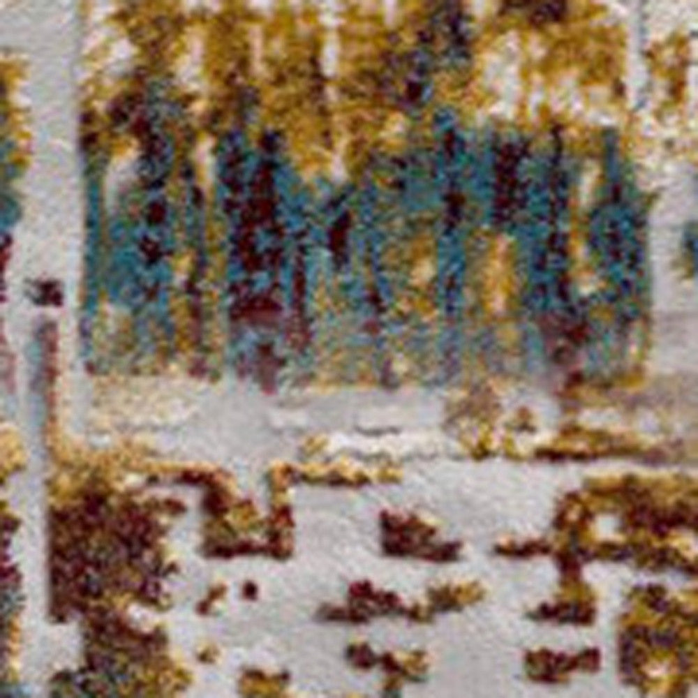 10' Ivory and Gold Abstract Runner Rug-Area Rugs-DECOROLALA