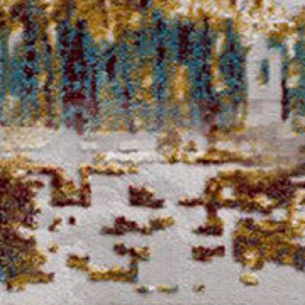 10' Ivory and Gold Abstract Runner Rug-Area Rugs-DECOROLALA