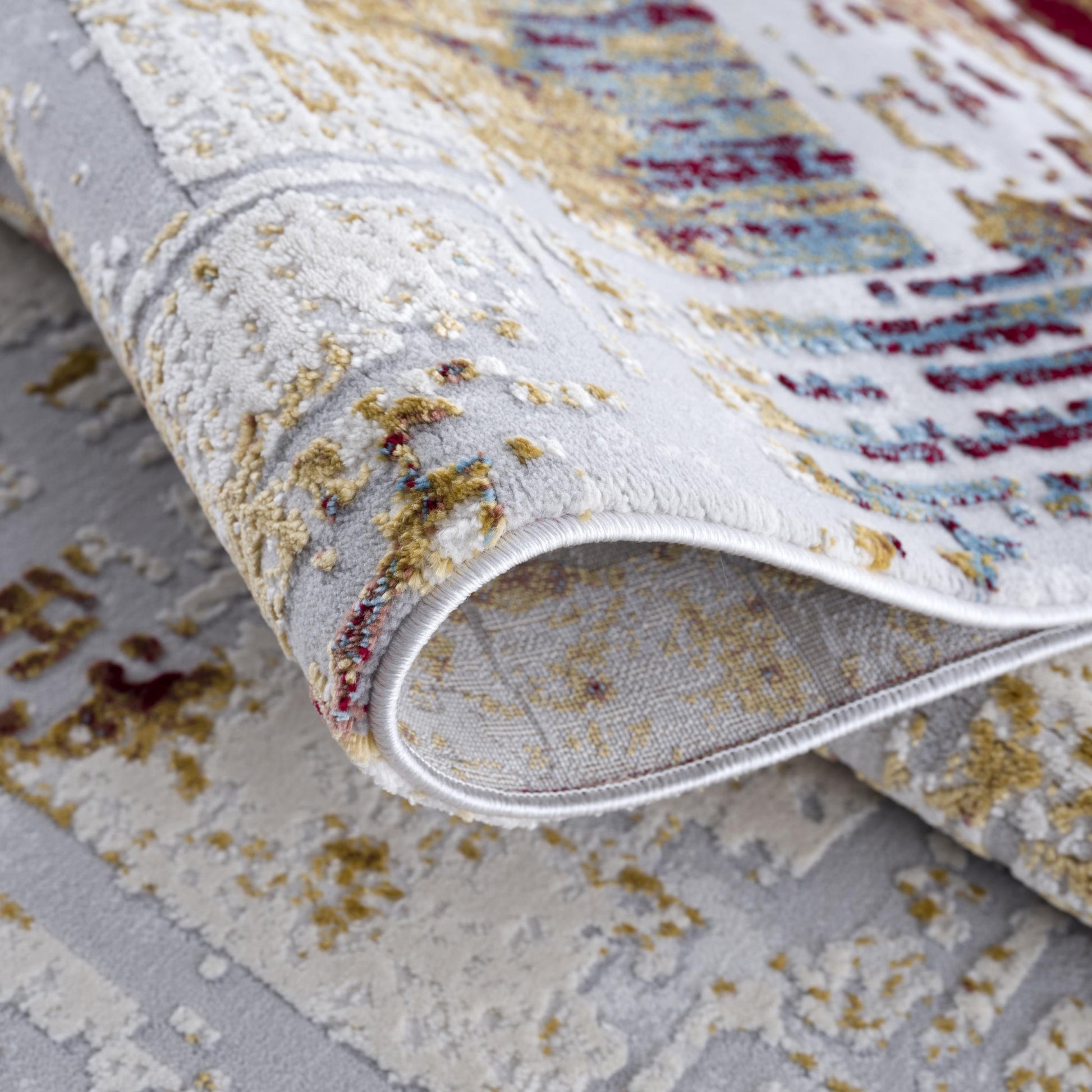 10' Ivory and Gold Abstract Runner Rug-Area Rugs-DECOROLALA