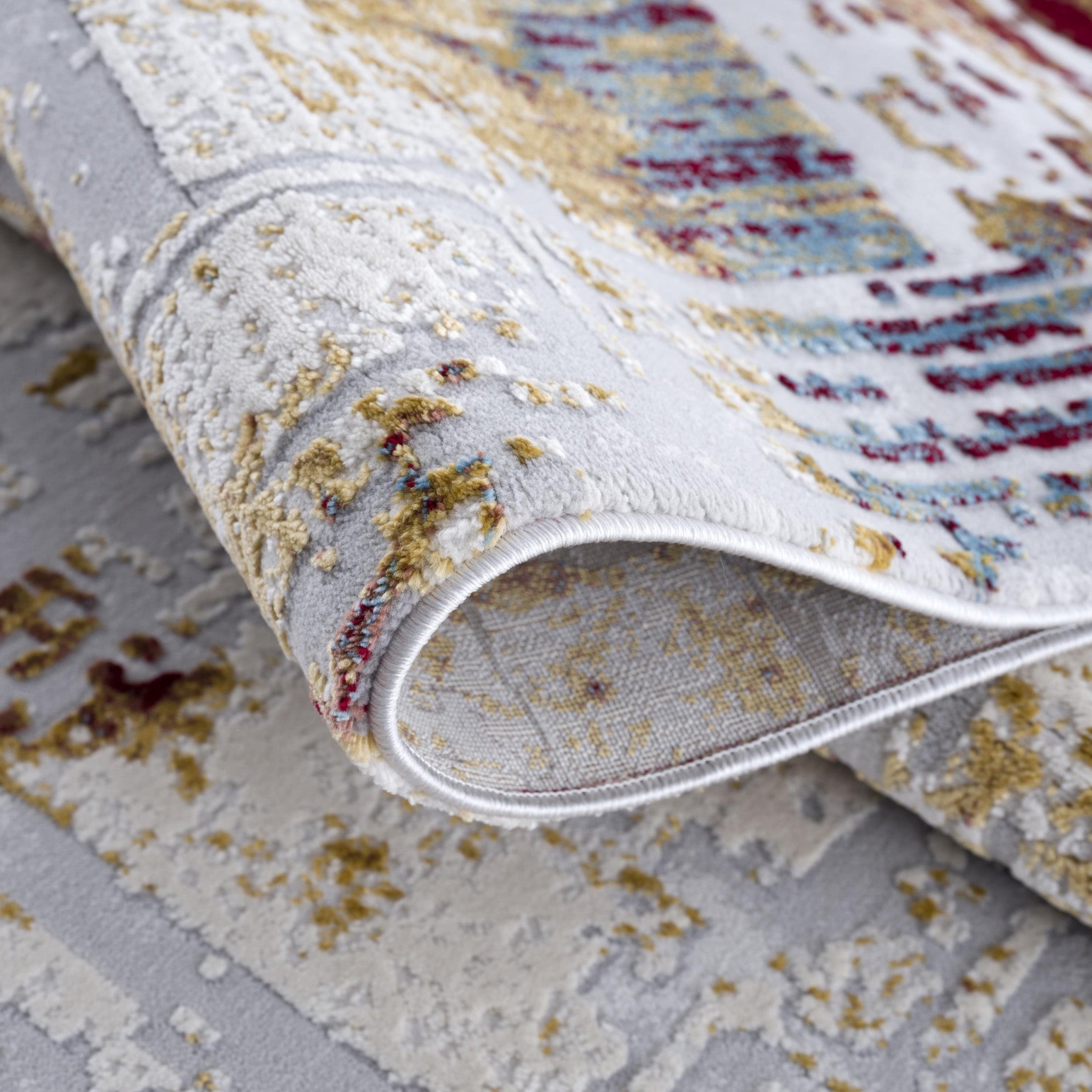 10' Ivory and Gold Abstract Runner Rug-Area Rugs-DECOROLALA